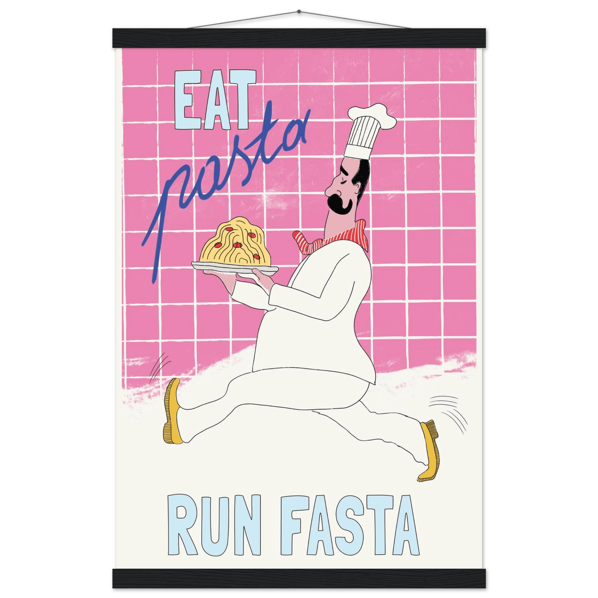 Eat Pasta Run Fasta Poster – Playful Kitchen Wall Art Print (Pink Edition) - Evergreen Posters