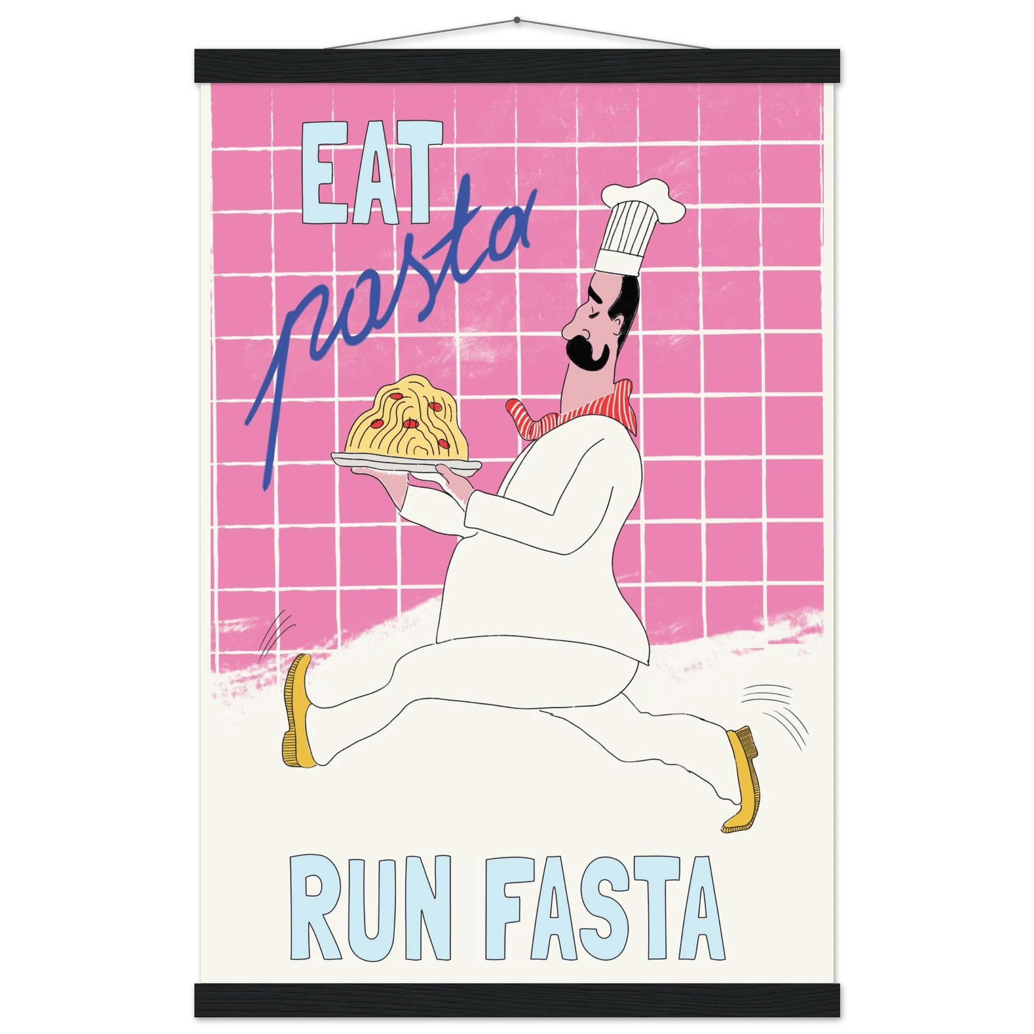 Eat Pasta Run Fasta Poster – Playful Kitchen Wall Art Print (Pink Edition) - Evergreen Posters