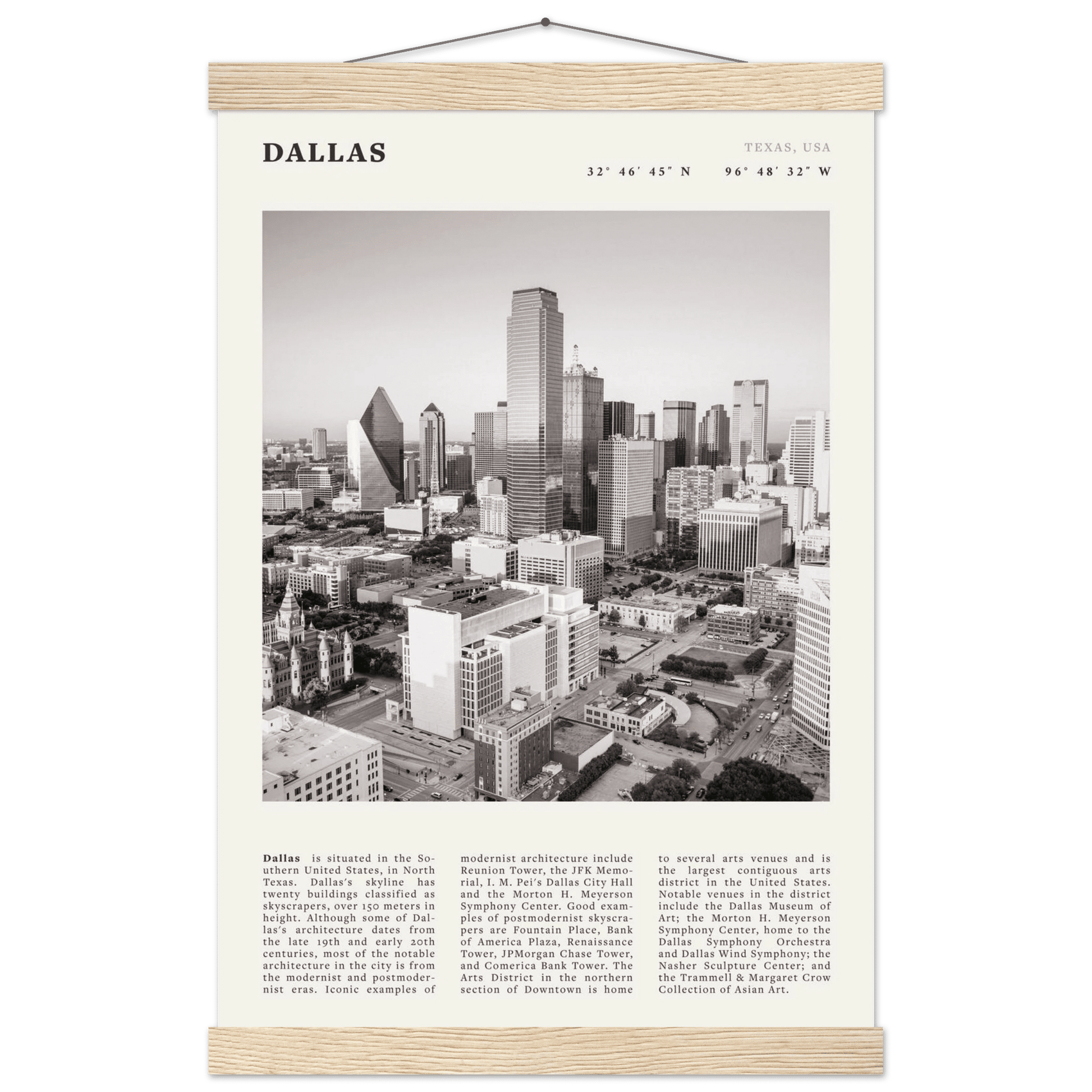Dallas Poster | Black & White Texas Skyline Wall Art | City Travel Print Decor - Evergreen Posters