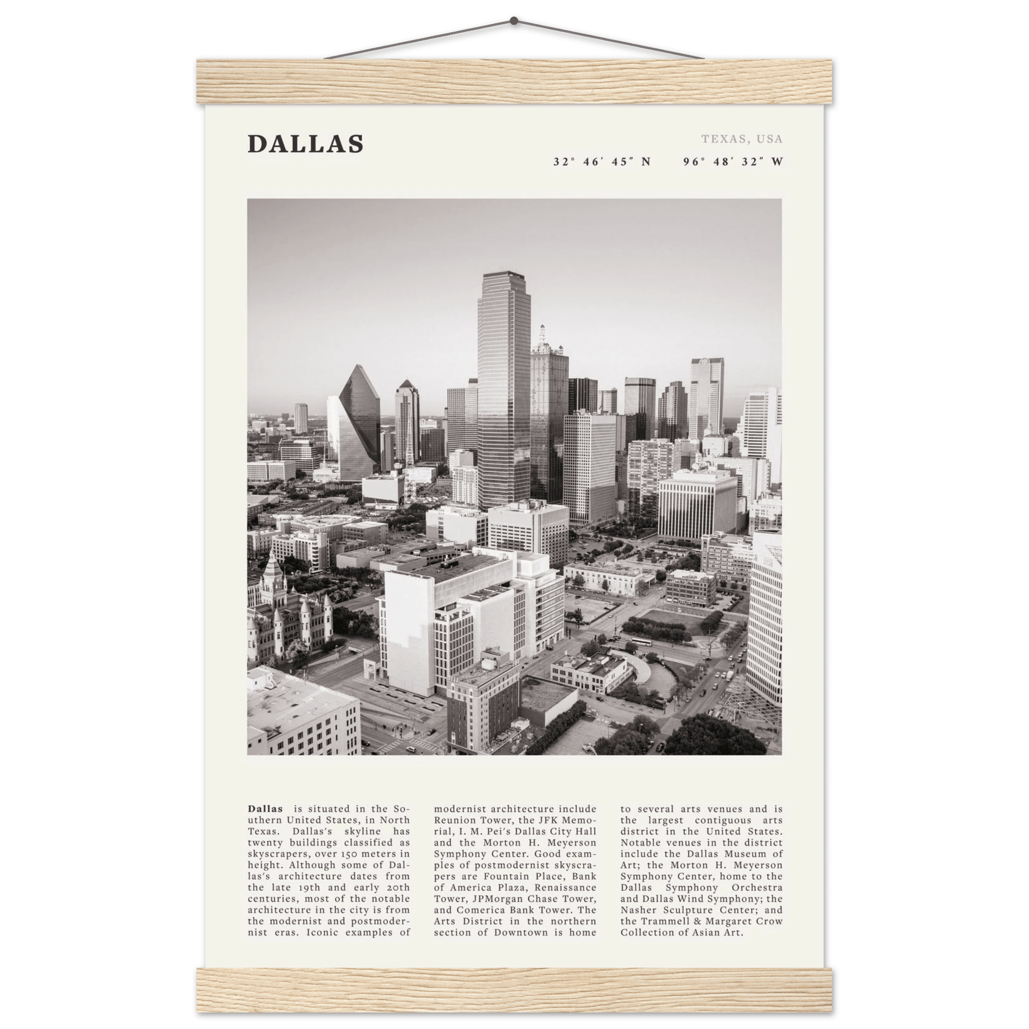 Dallas Poster | Black & White Texas Skyline Wall Art | City Travel Print Decor - Evergreen Posters