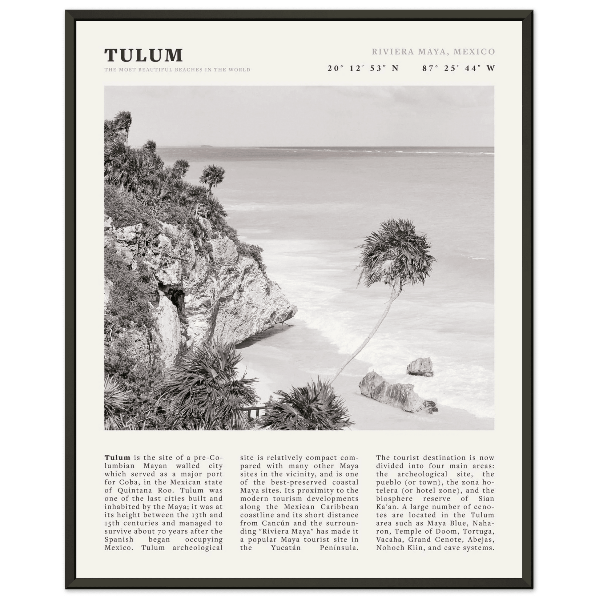 Tulum Poster | Black & White Riviera Maya Mexico Wall Art | Beach Travel Print - Evergreen Posters