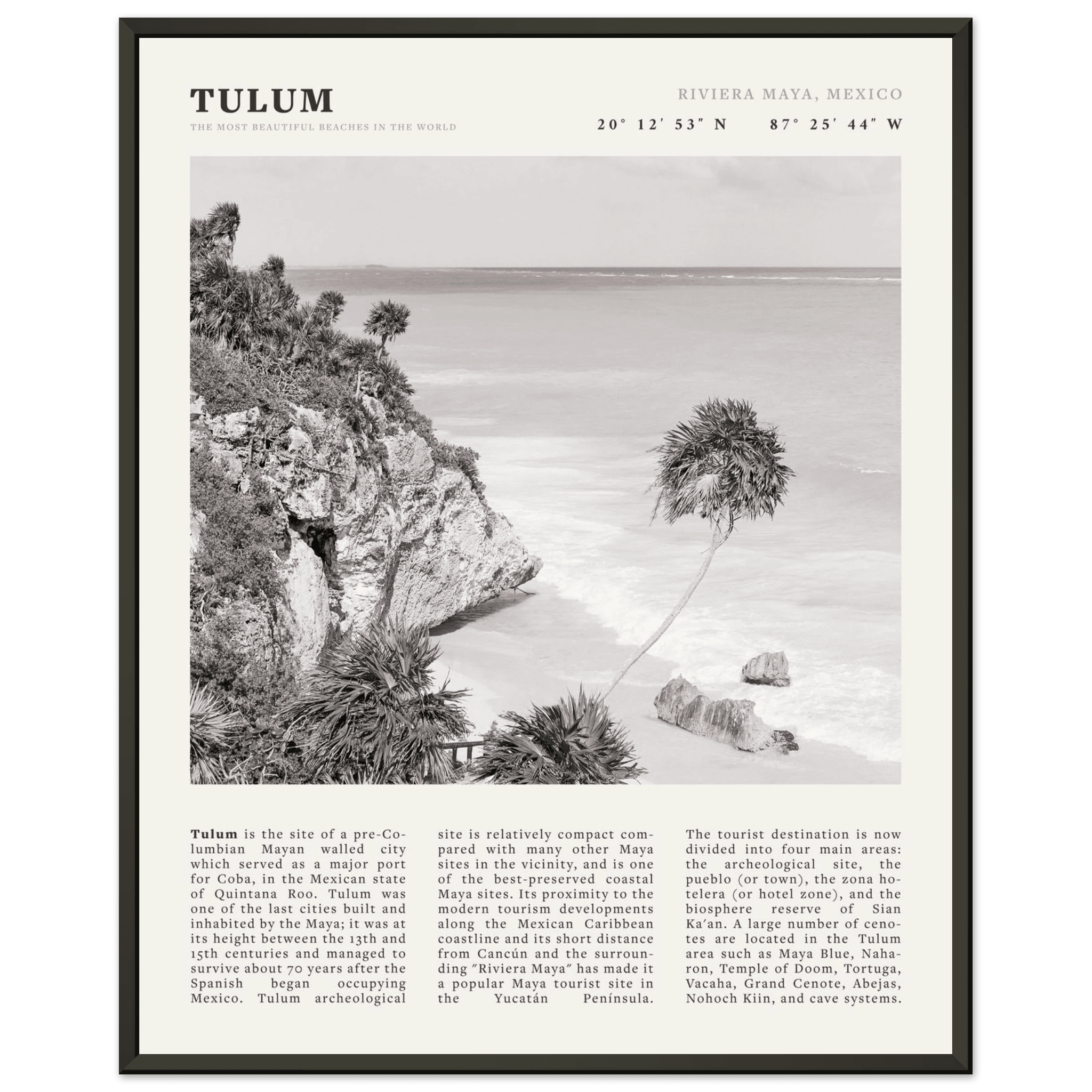 Tulum Poster | Black & White Riviera Maya Mexico Wall Art | Beach Travel Print - Evergreen Posters