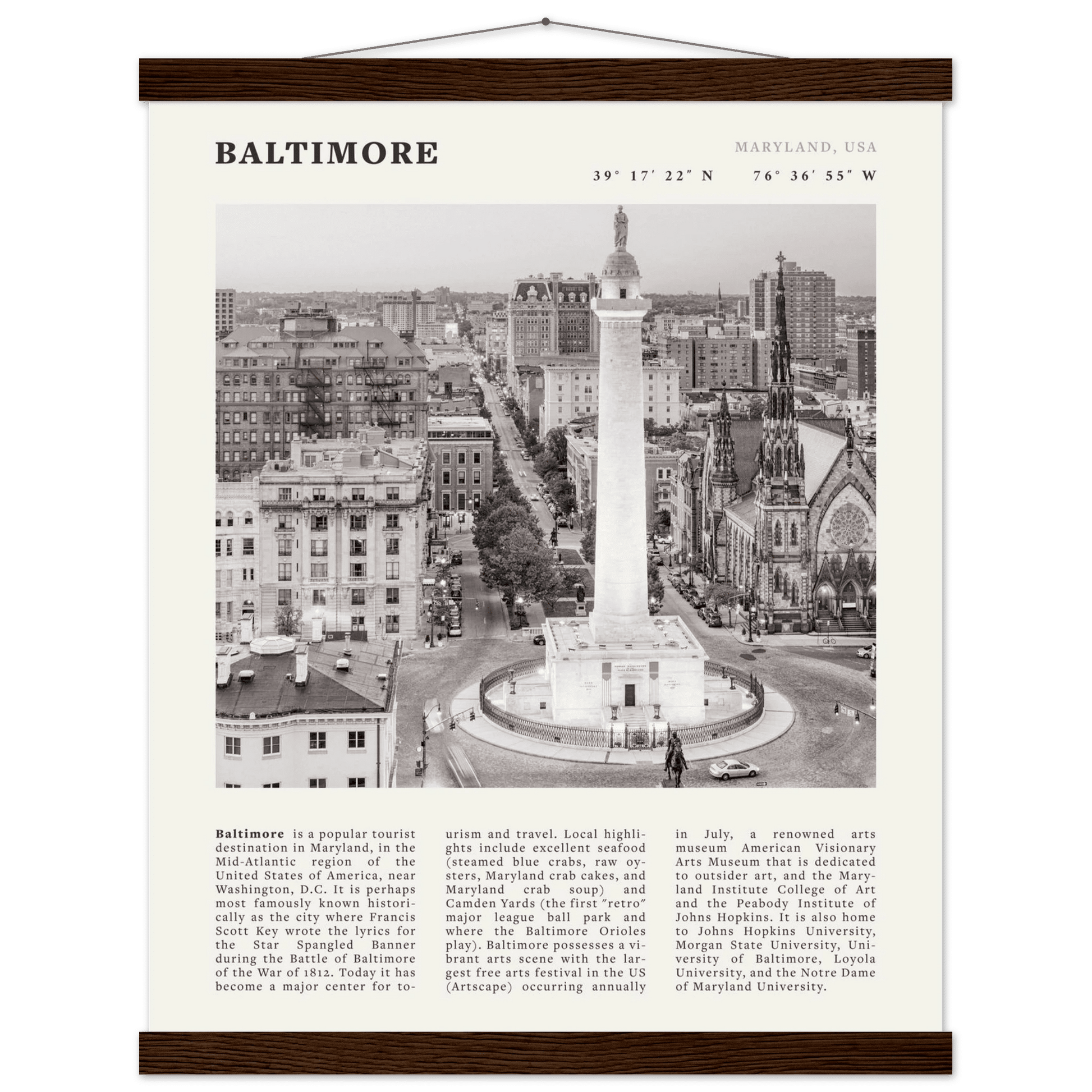 Baltimore Poster | Black & White Maryland City Wall Art | USA Travel Print - Evergreen Posters