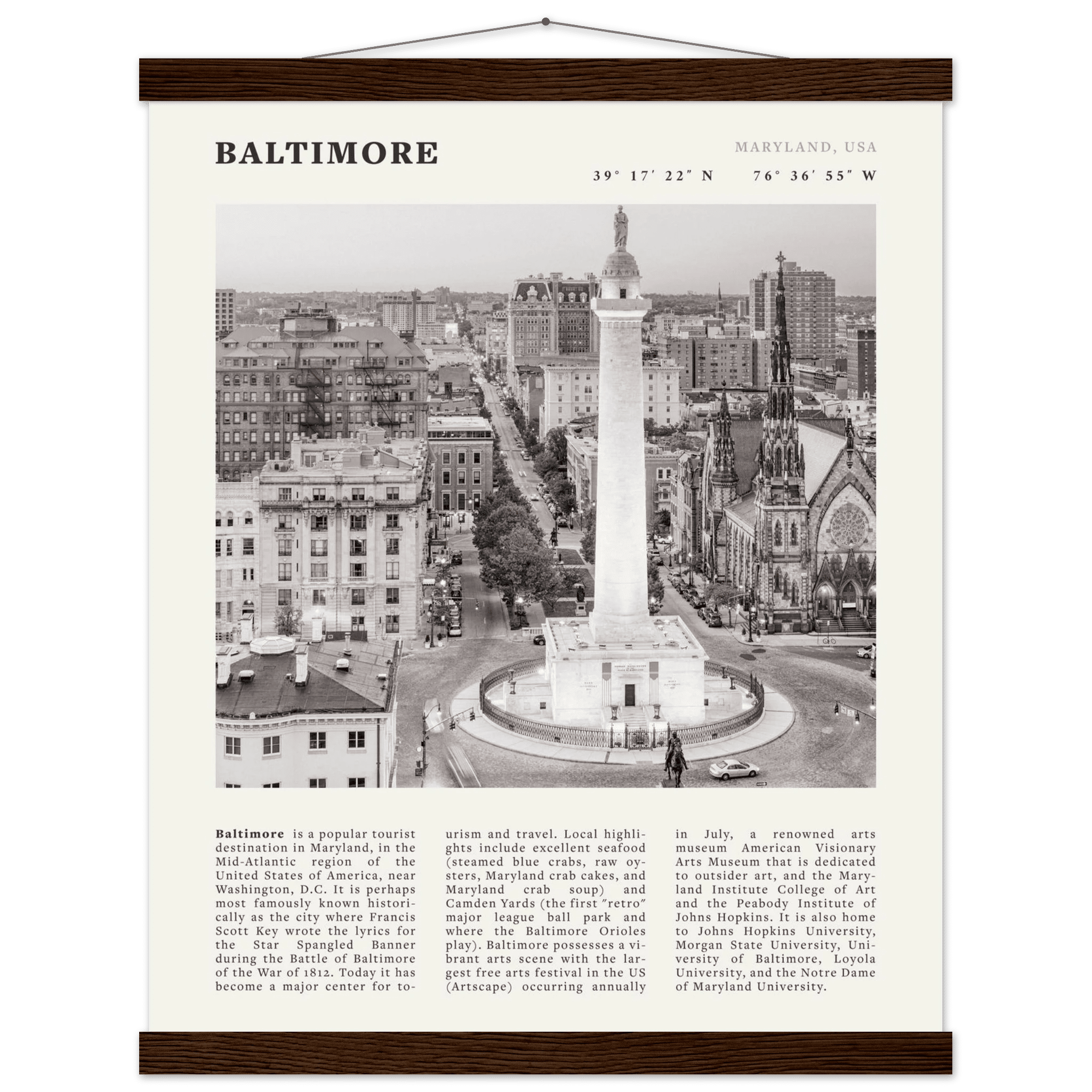 Baltimore Poster | Black & White Maryland City Wall Art | USA Travel Print - Evergreen Posters