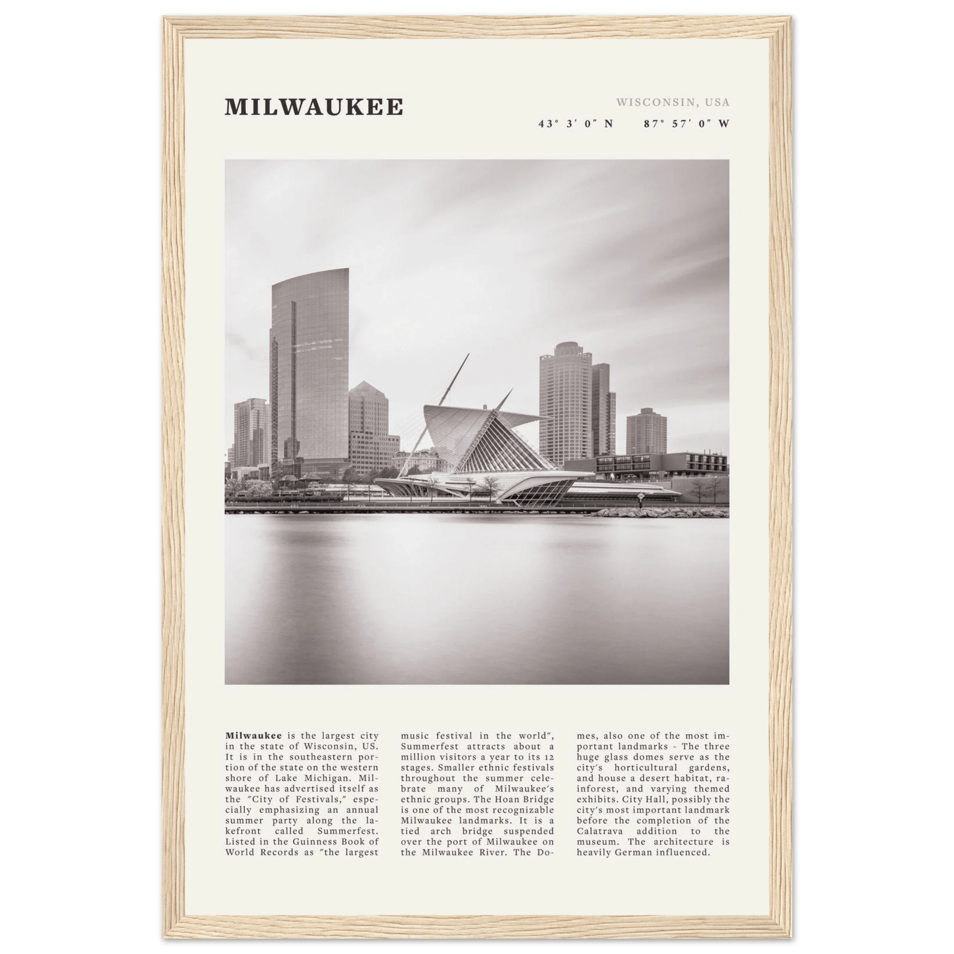 Milwaukee Poster | Black & White Wisconsin City Wall Art | USA Travel Print - Evergreen Posters