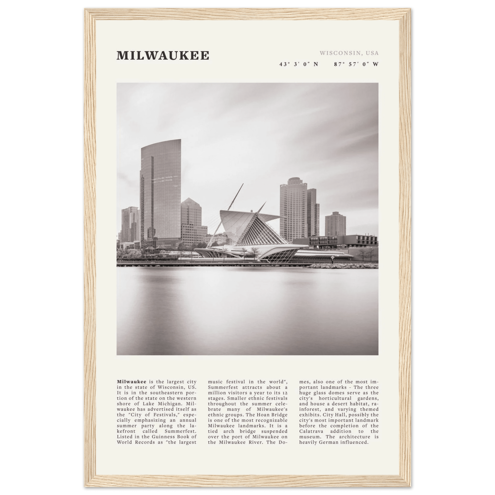 Milwaukee Poster | Black & White Wisconsin City Wall Art | USA Travel Print - Evergreen Posters