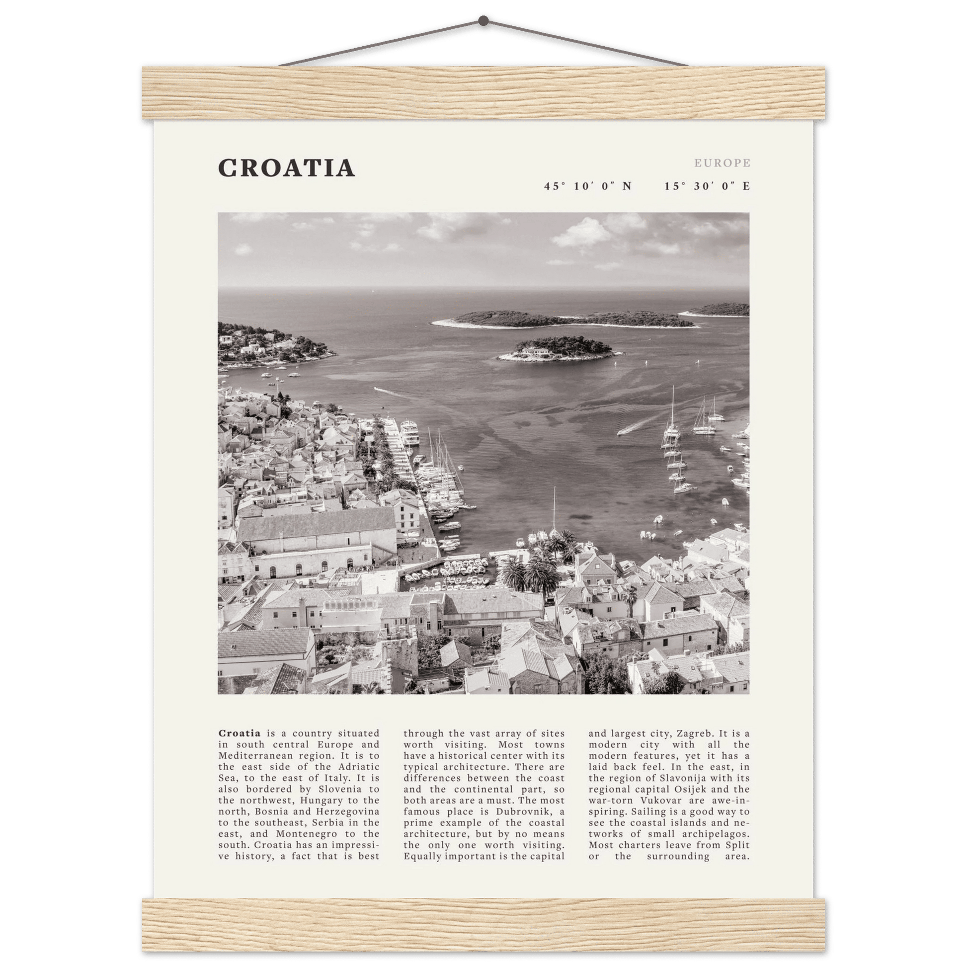 Croatia Poster | Black & White Hvar Island Wall Art | Adriatic Travel Print Decor - Evergreen Posters