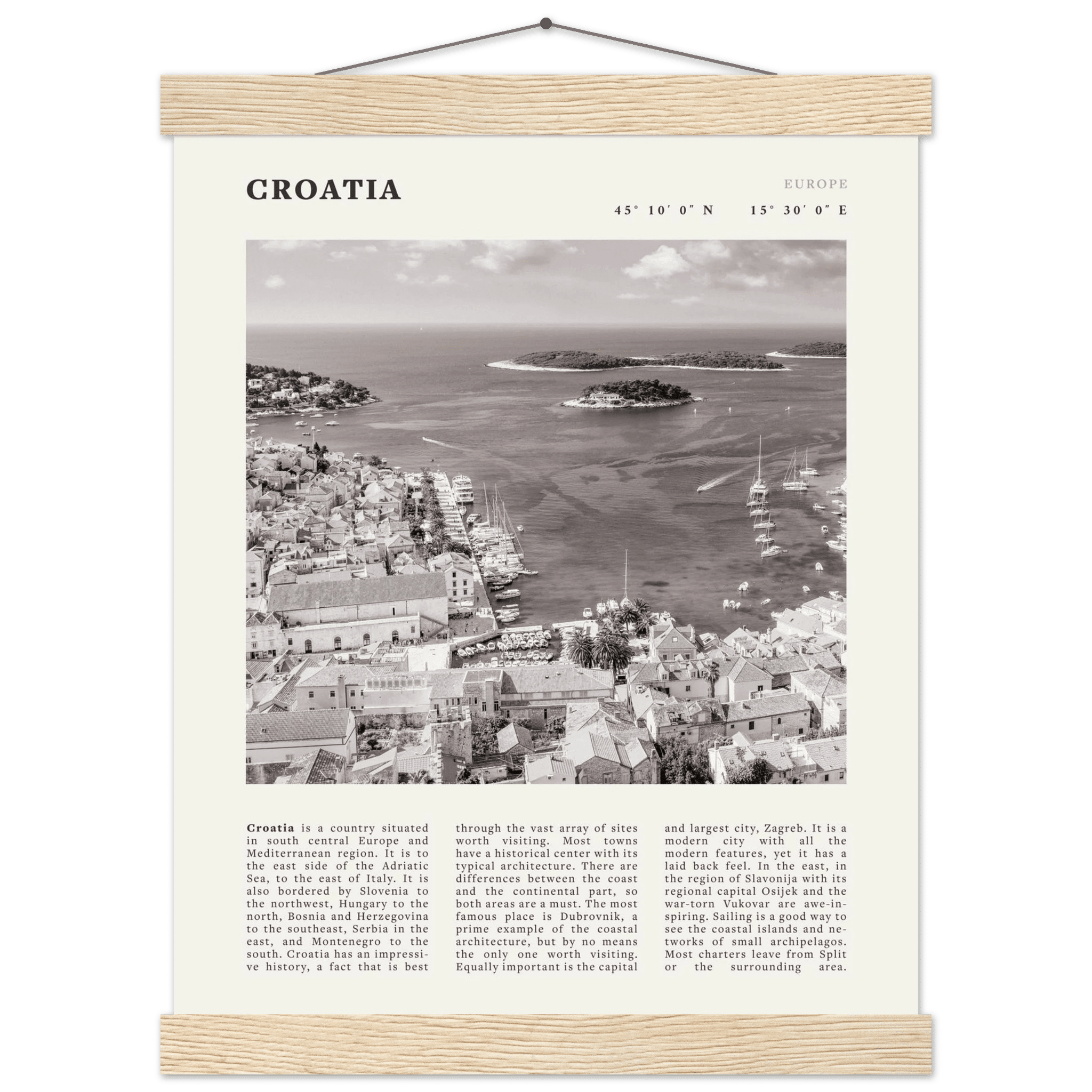 Croatia Poster | Black & White Hvar Island Wall Art | Adriatic Travel Print Decor - Evergreen Posters