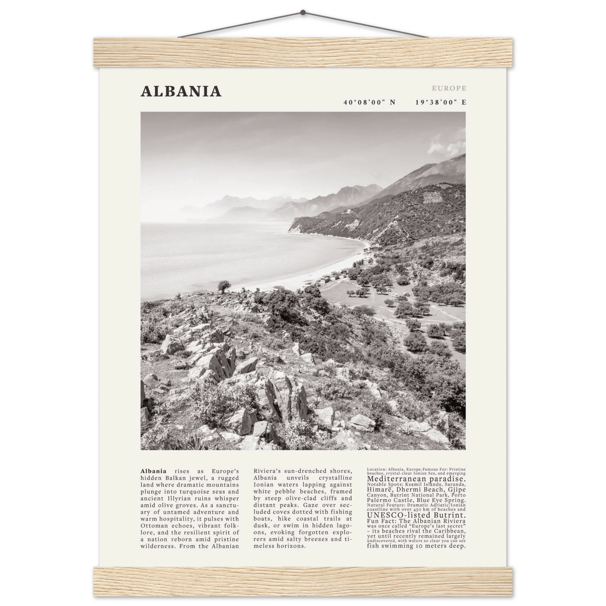 Albania Poster Black and White – Vintage Albanian Riviera Travel Print (Digital & Printed Options) - Evergreen Posters