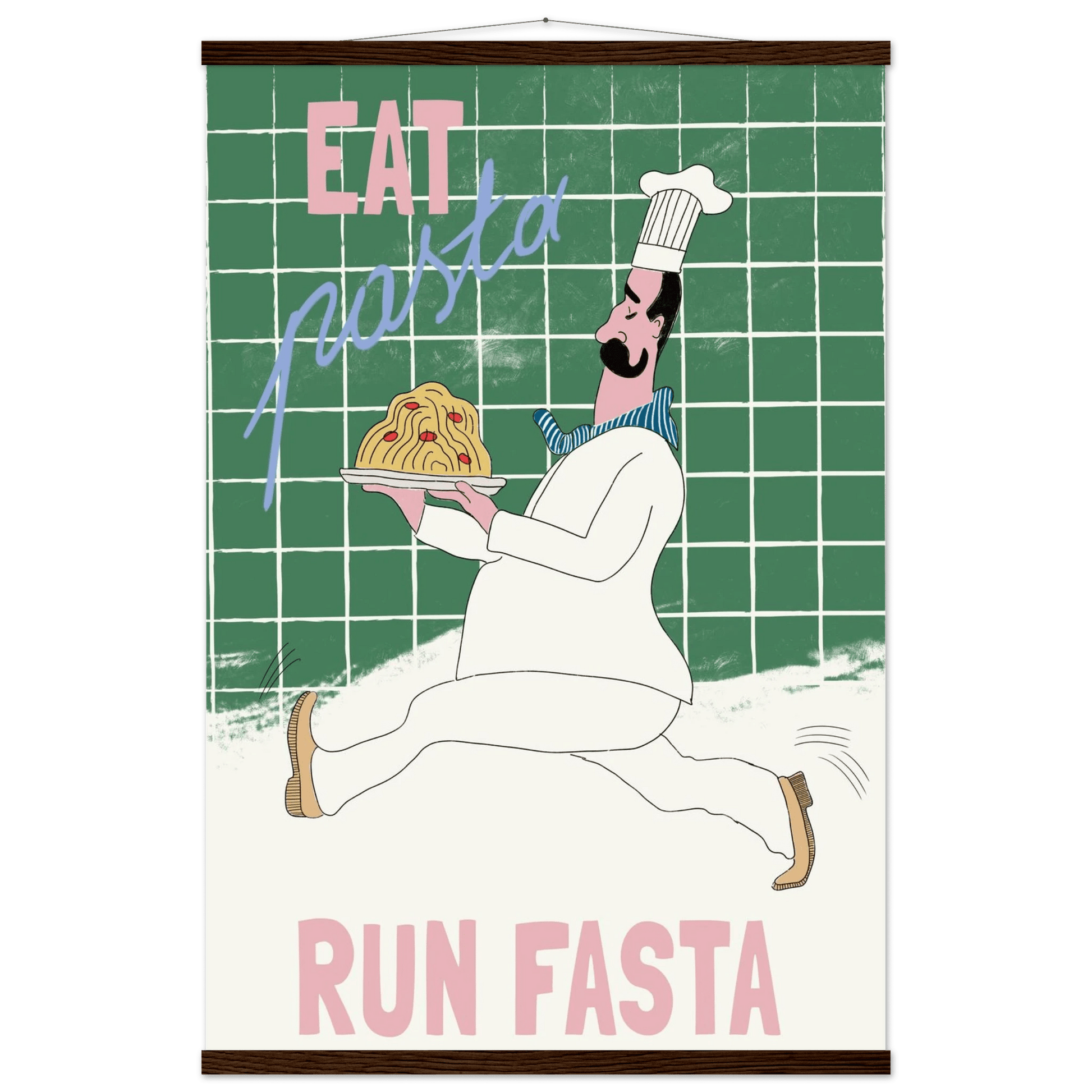 Eat Pasta Run Fasta Poster – Playful Kitchen Wall Art Print (Green Edition) - Evergreen Posters