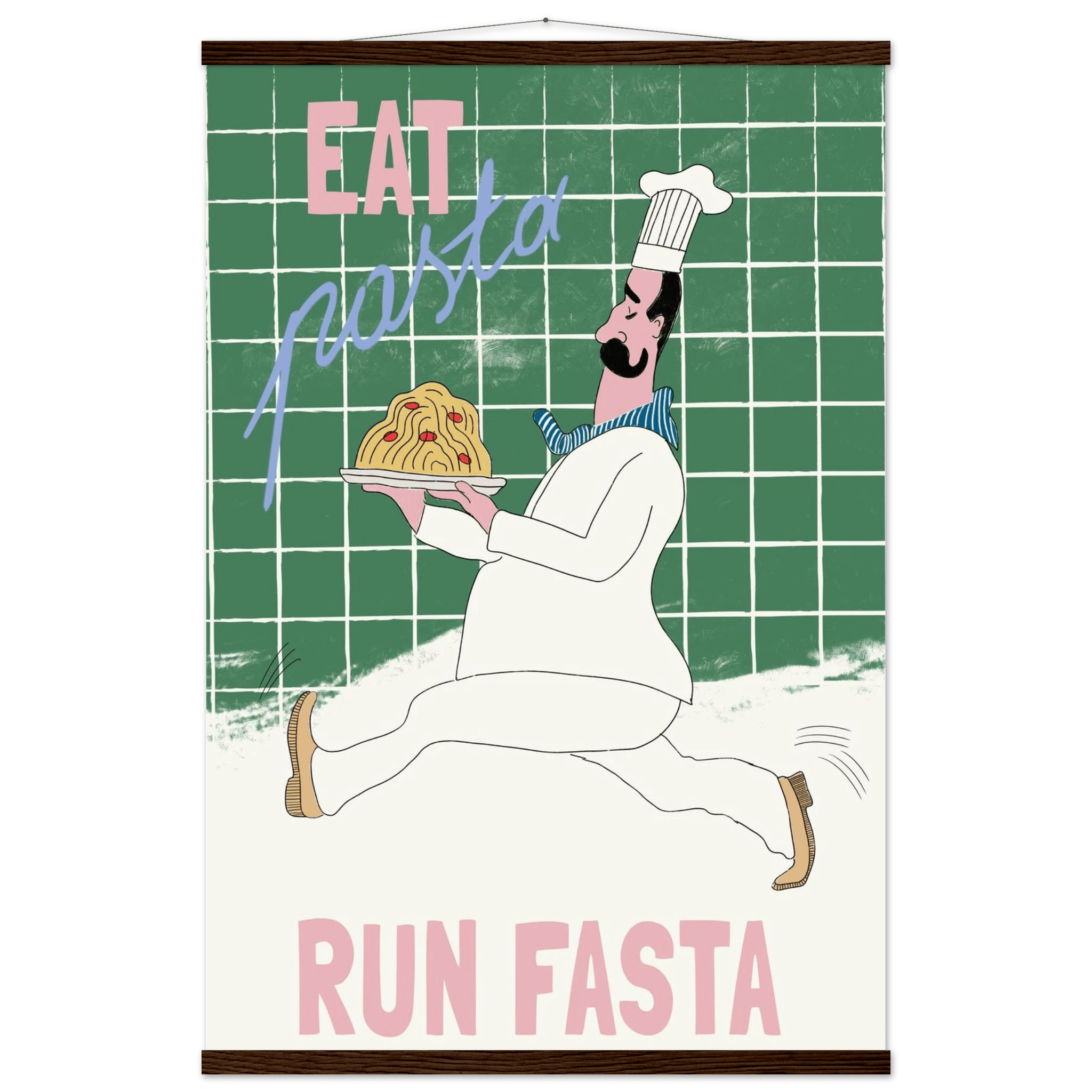 Eat Pasta Run Fasta Poster – Playful Kitchen Wall Art Print (Green Edition) - Evergreen Posters