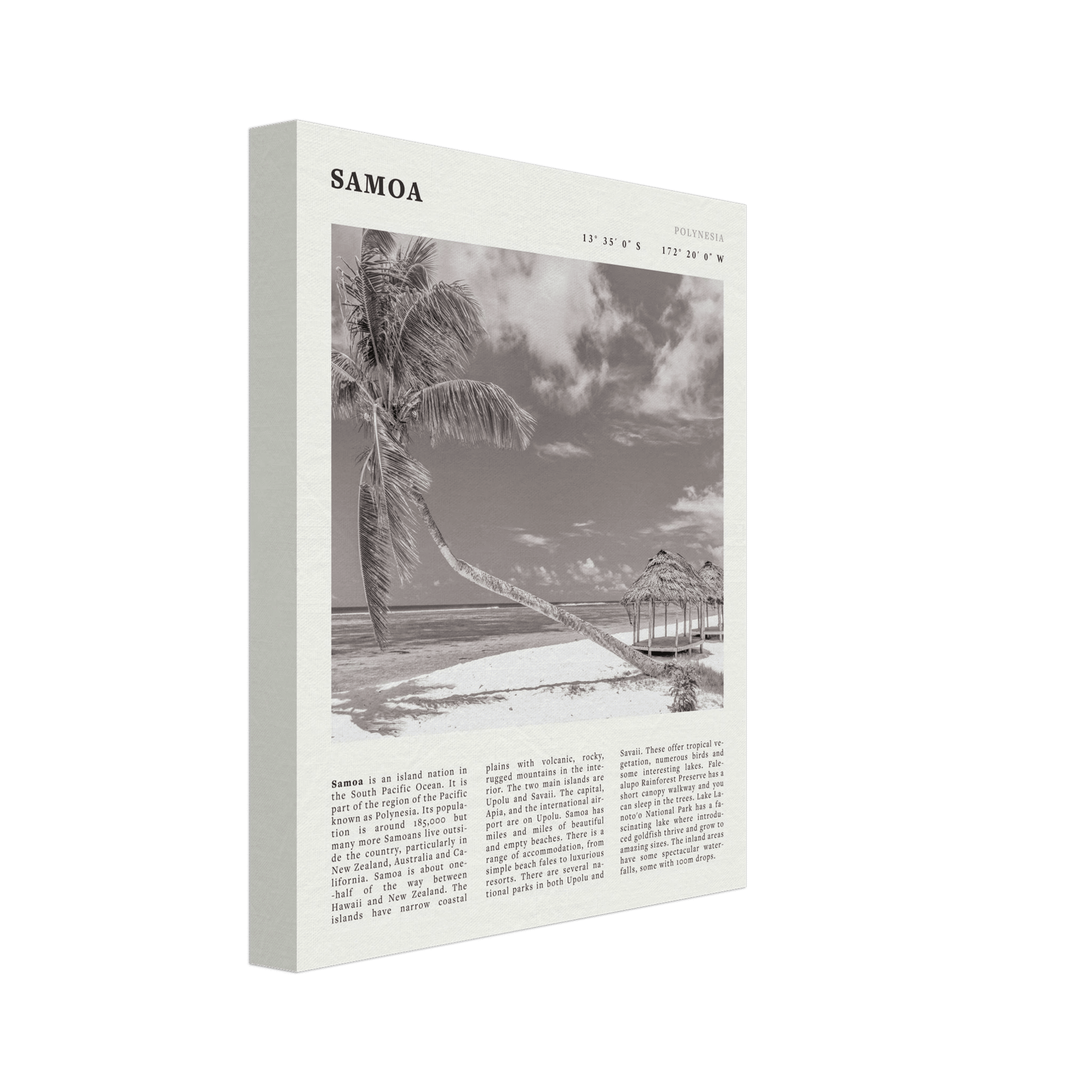 Samoa Poster | Black & White South Pacific Beach Wall Art | Polynesia Travel Print - Evergreen Posters