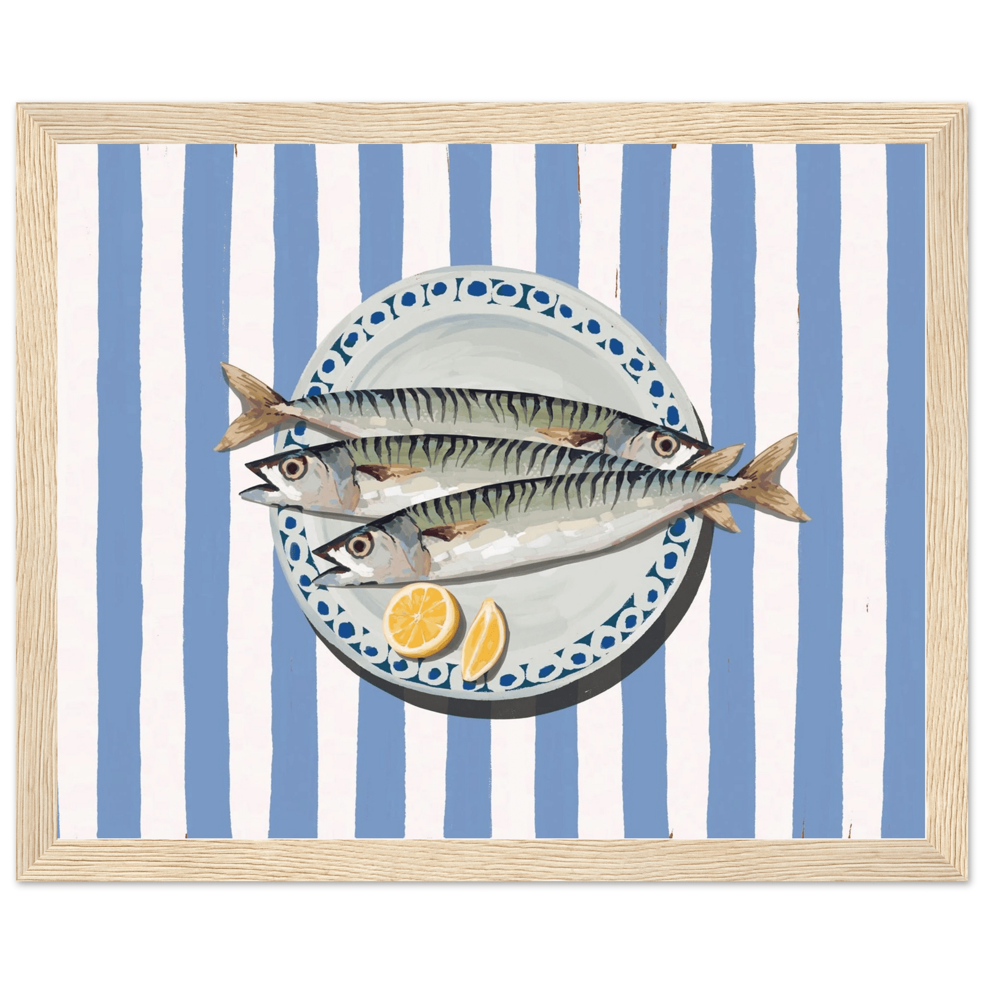Sardines Print | Blue Stripe Fish Kitchen Wall Art | Coastal Food Poster - Evergreen Posters