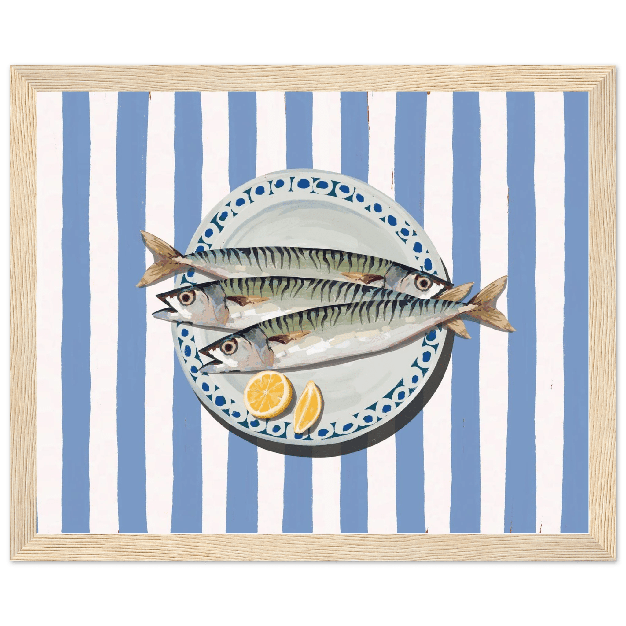 Sardines Print | Blue Stripe Fish Kitchen Wall Art | Coastal Food Poster - Evergreen Posters