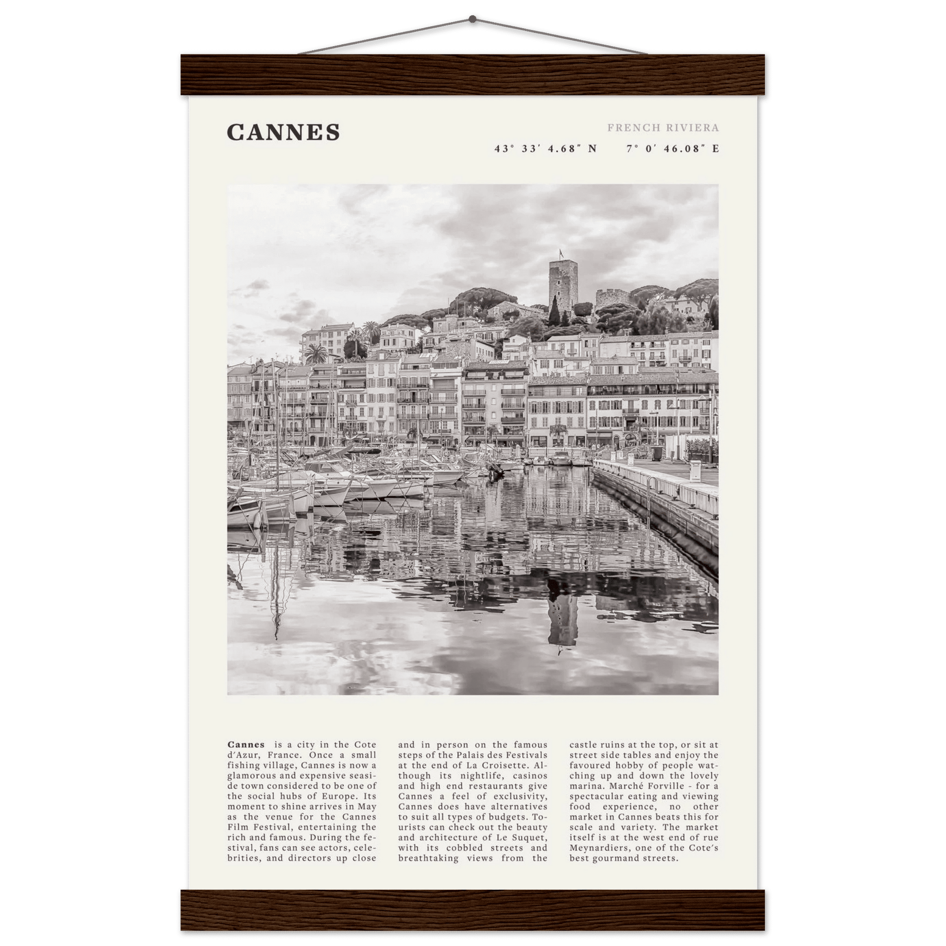 Cannes Poster | Black & White French Riviera Wall Art | France Travel Print - Evergreen Posters