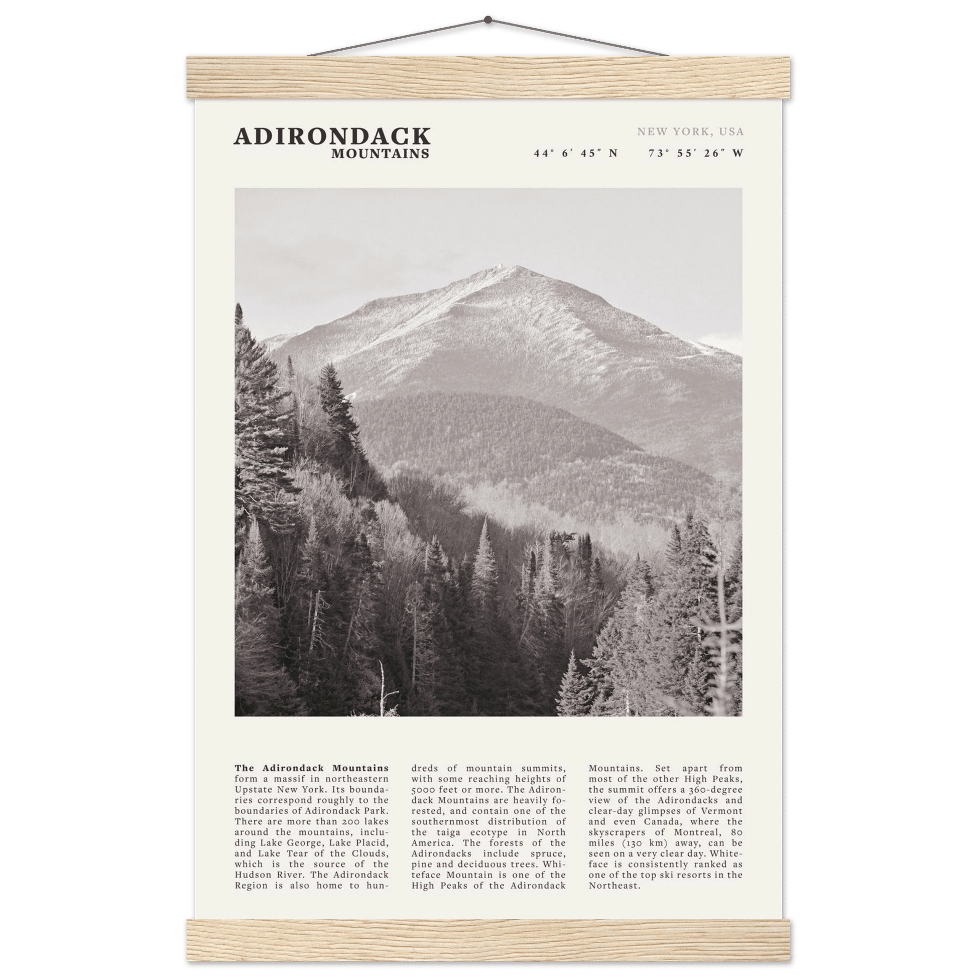 Adirondack Mountains Poster | Black & White New York Nature Wall Art | Hiking Print - Evergreen Posters
