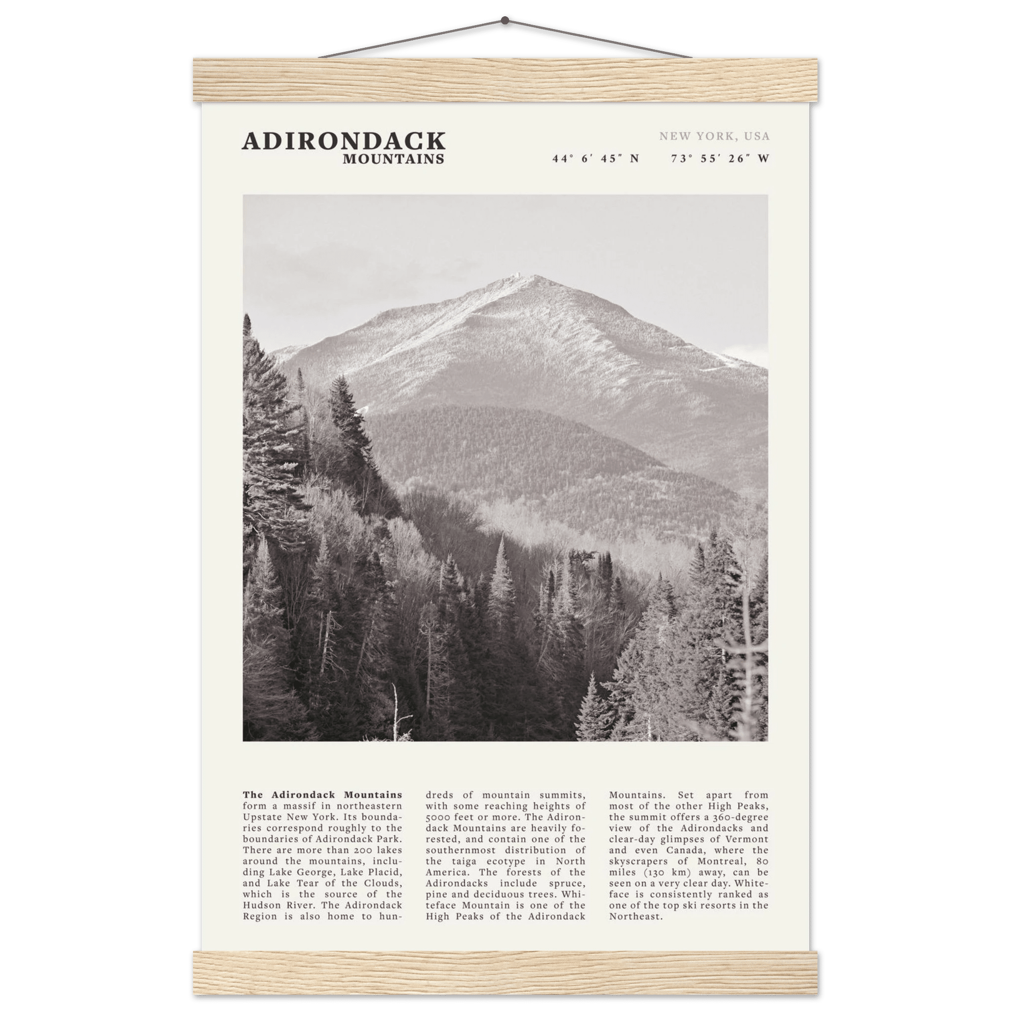 Adirondack Mountains Poster | Black & White New York Nature Wall Art | Hiking Print - Evergreen Posters
