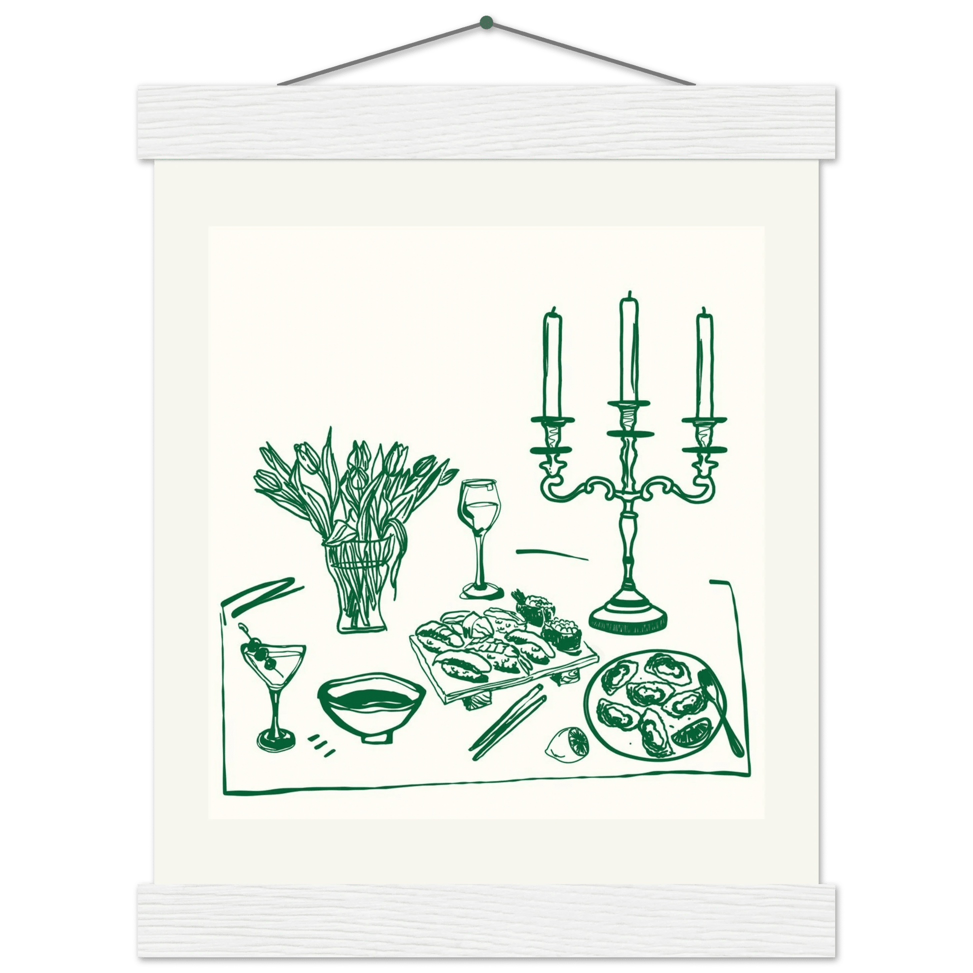 Fine Dining Table Print | Green Line Art Kitchen Wall Art | Elegant Dining Room Poster - Evergreen Posters