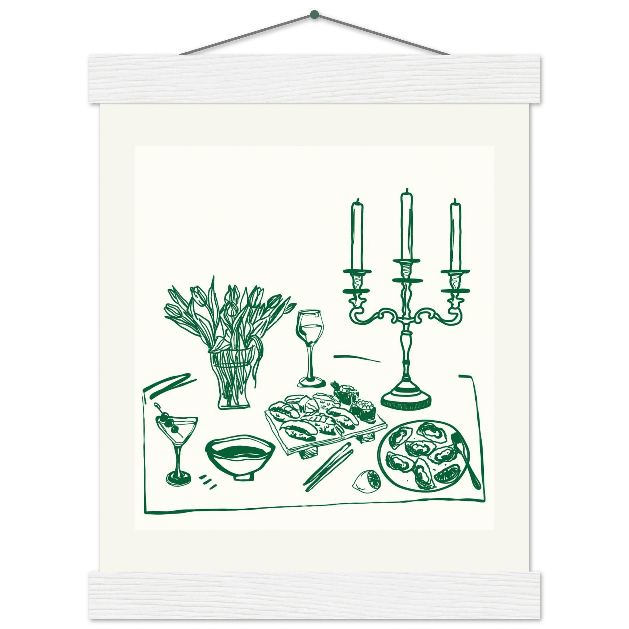 Fine Dining Table Print | Green Line Art Kitchen Wall Art | Elegant Dining Room Poster - Evergreen Posters