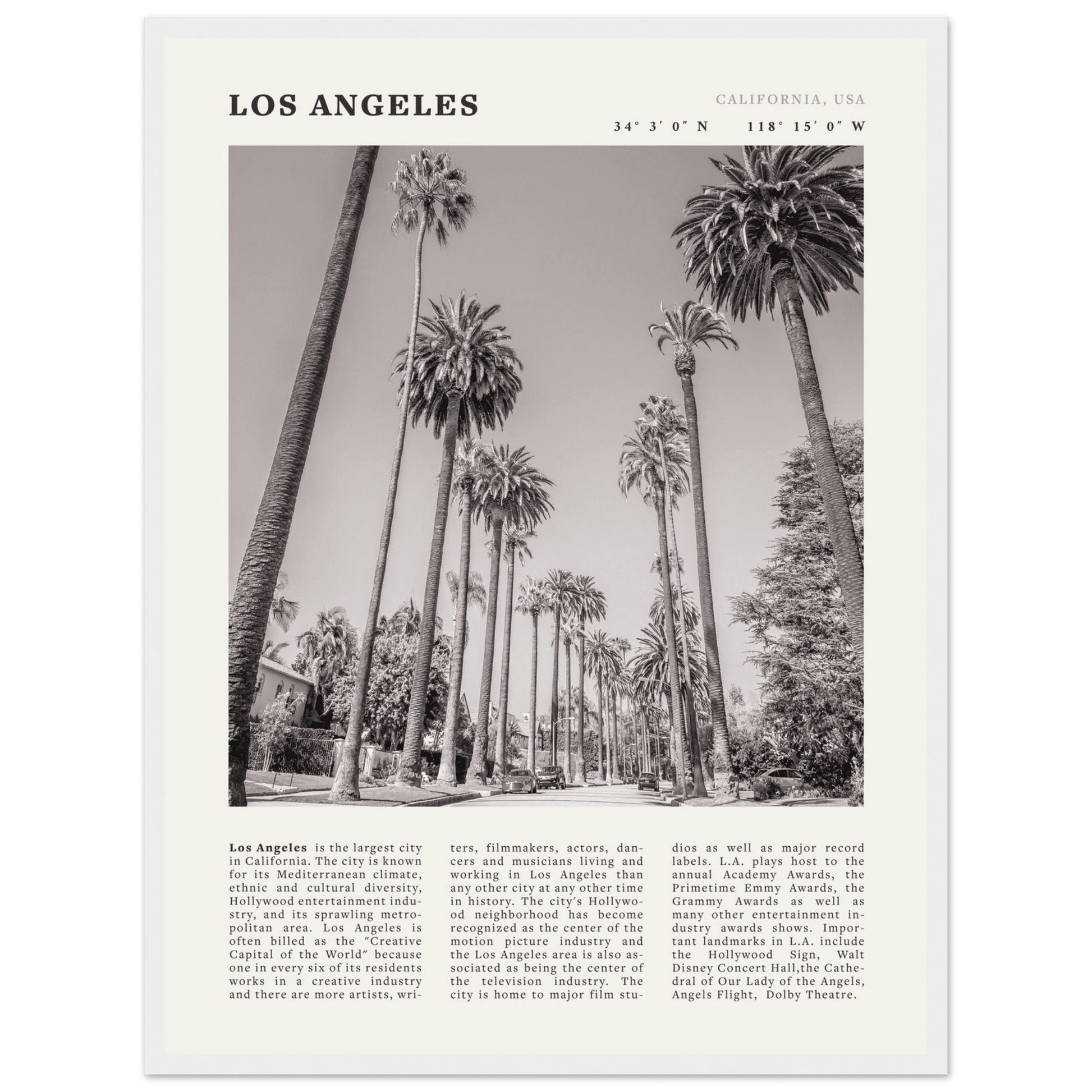 Los Angeles Poster | Black & White Palm Trees Wall Art | California Travel Print - Evergreen Posters