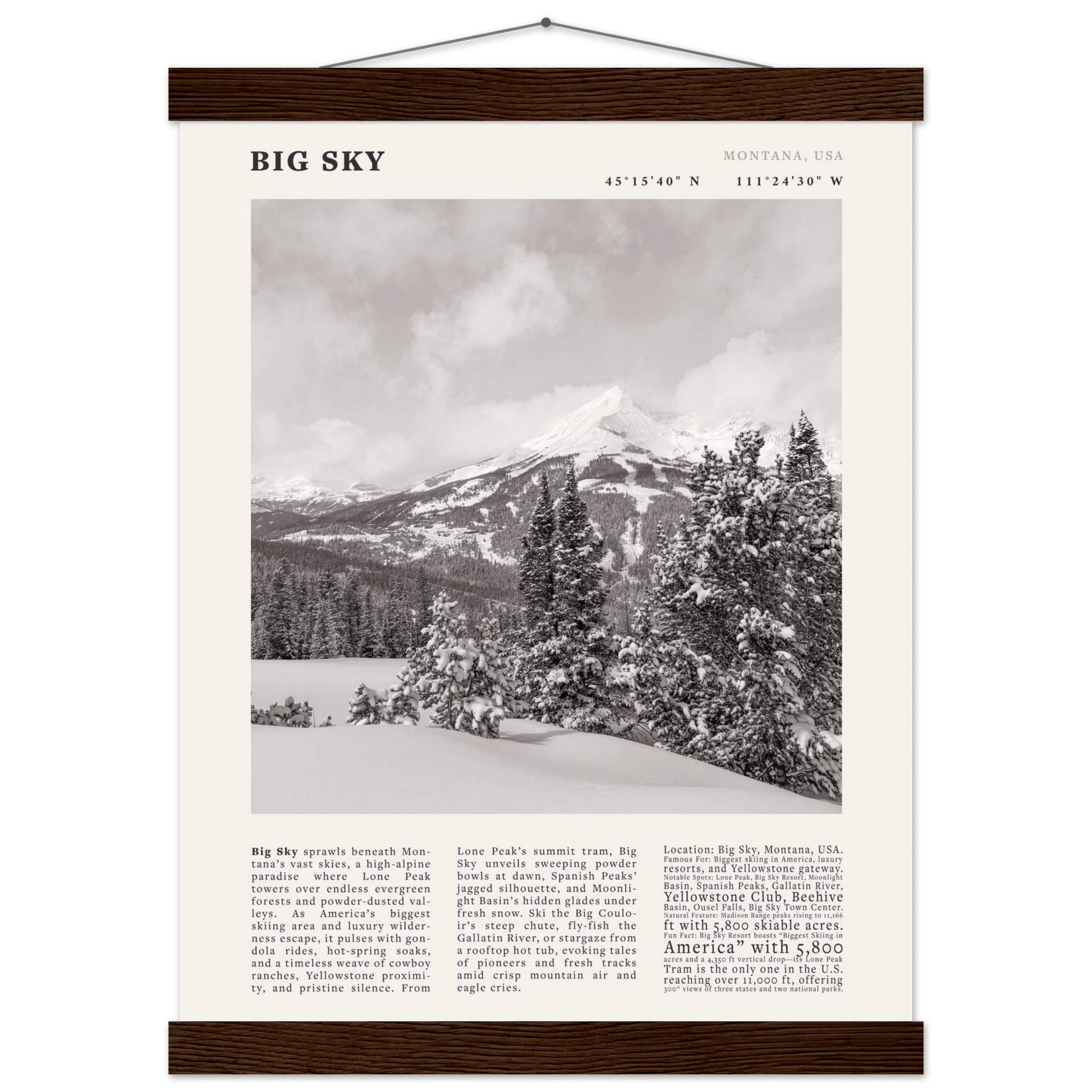 Big Sky Montana Poster Black and White – Vintage Lone Peak Ski Resort Print (Digital & Printed Options) - Evergreen Posters