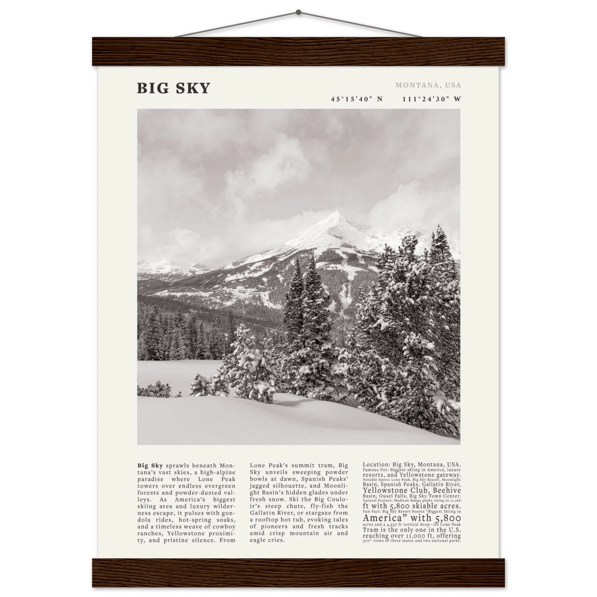 Big Sky Montana Poster Black and White – Vintage Lone Peak Ski Resort Print (Digital & Printed Options) - Evergreen Posters