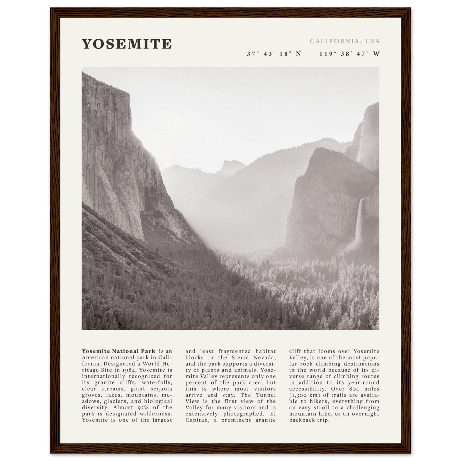 Yosemite Poster | Black & White National Park Wall Art | California Nature Print - Evergreen Posters