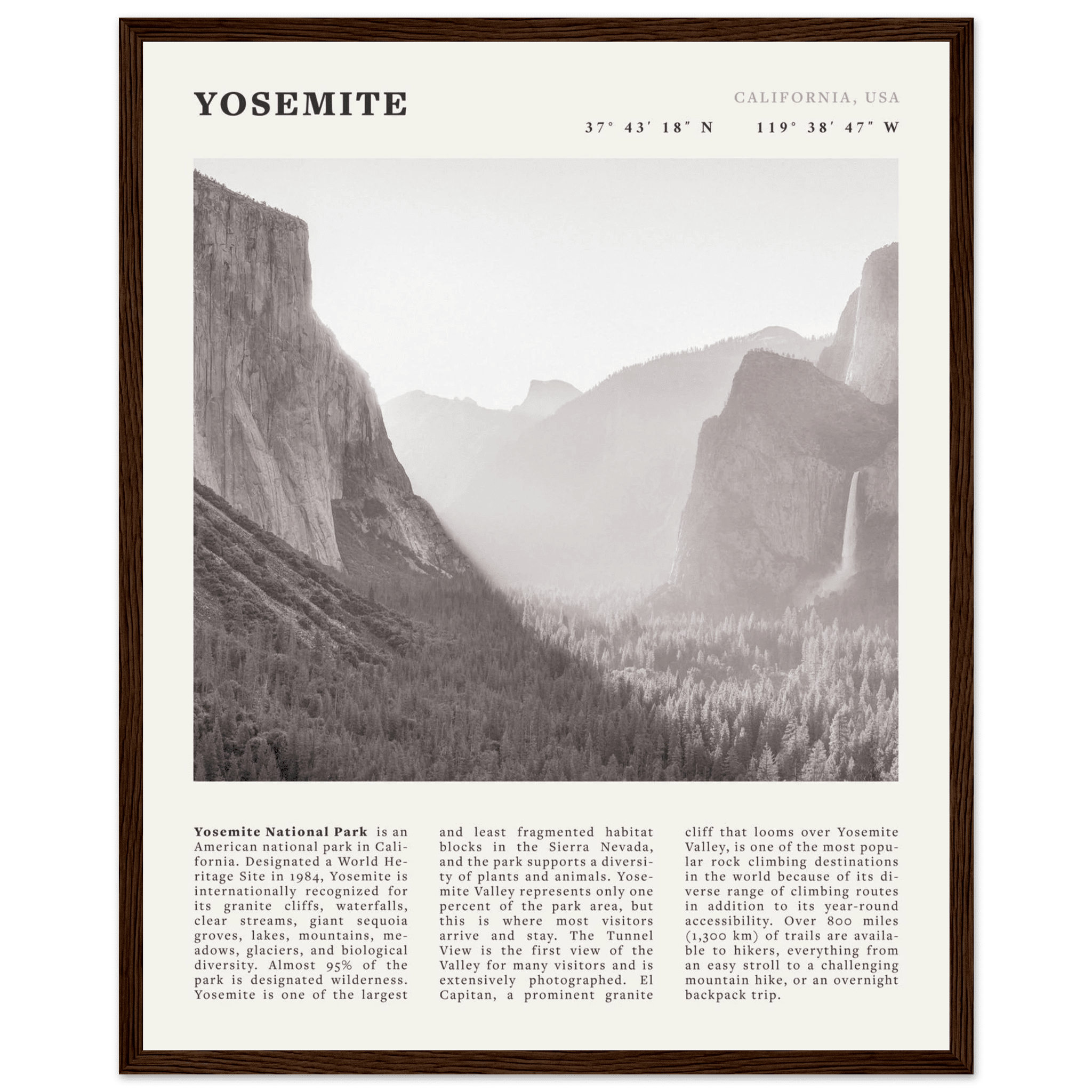 Yosemite Poster | Black & White National Park Wall Art | California Nature Print - Evergreen Posters