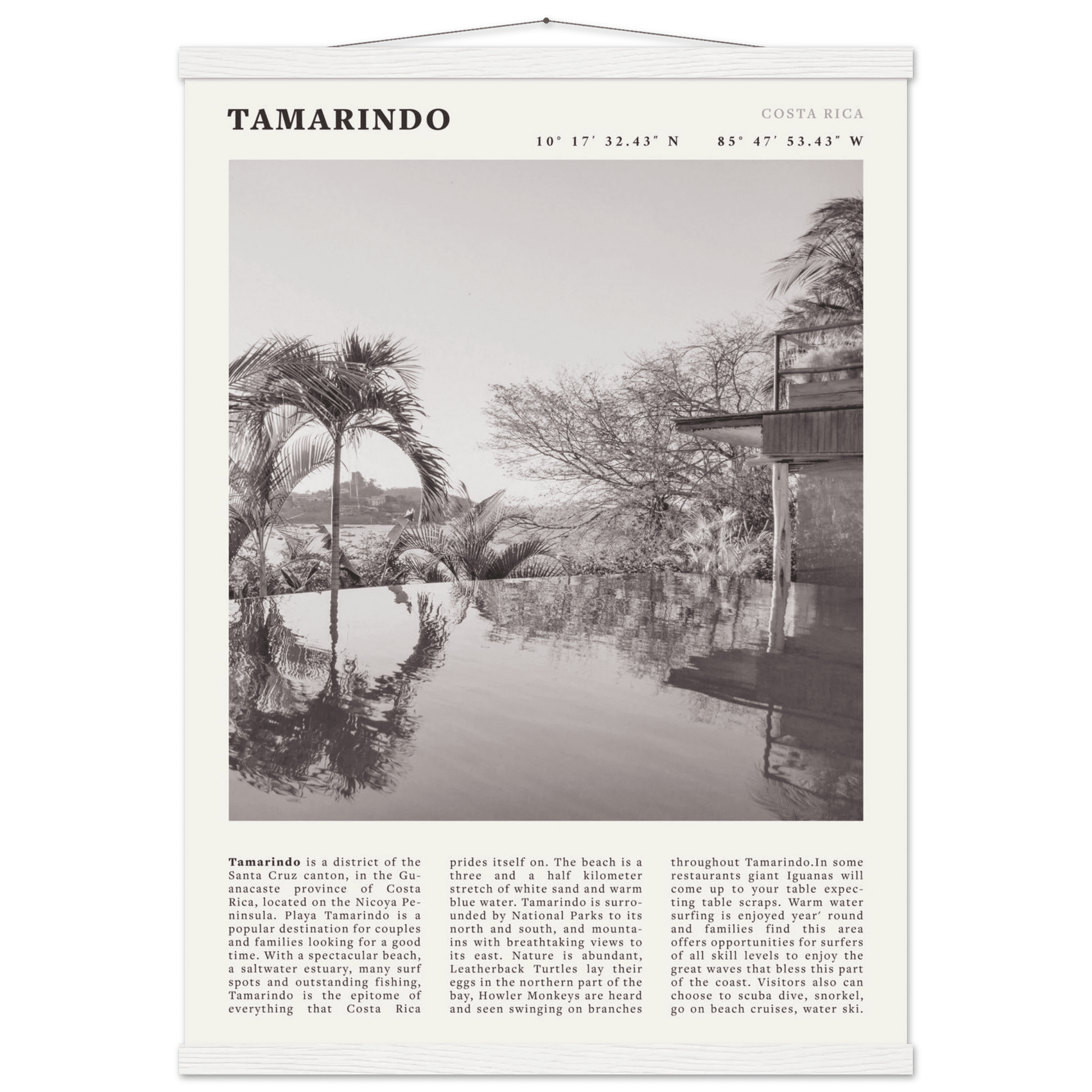 Tamarindo Poster | Black & White Costa Rica Beach Wall Art | Surf Travel Print - Evergreen Posters