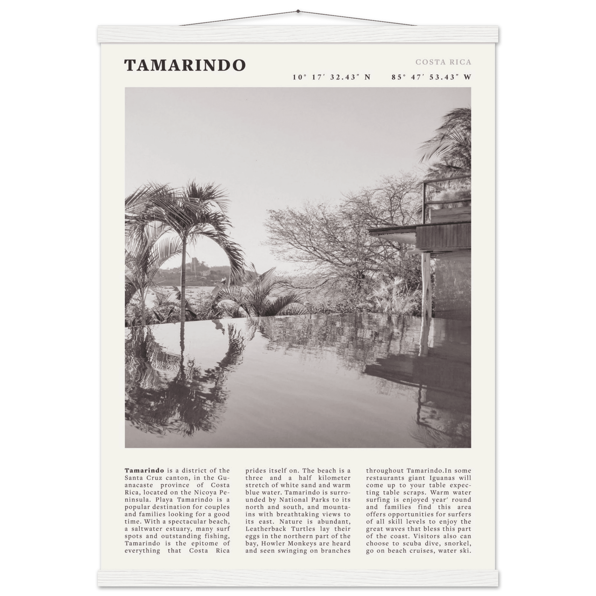 Tamarindo Poster | Black & White Costa Rica Beach Wall Art | Surf Travel Print - Evergreen Posters