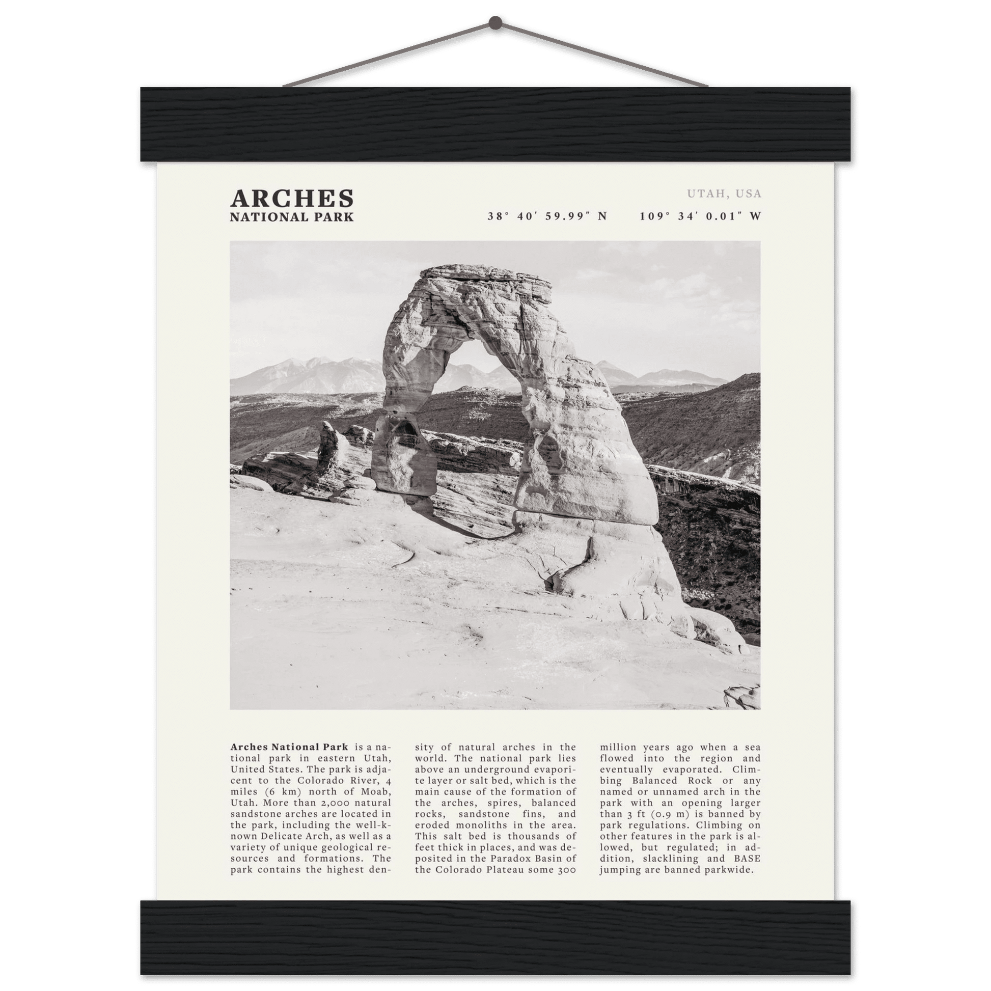 Arches National Park Poster | Black & White Utah Wall Art | Delicate Arch Print - Evergreen Posters