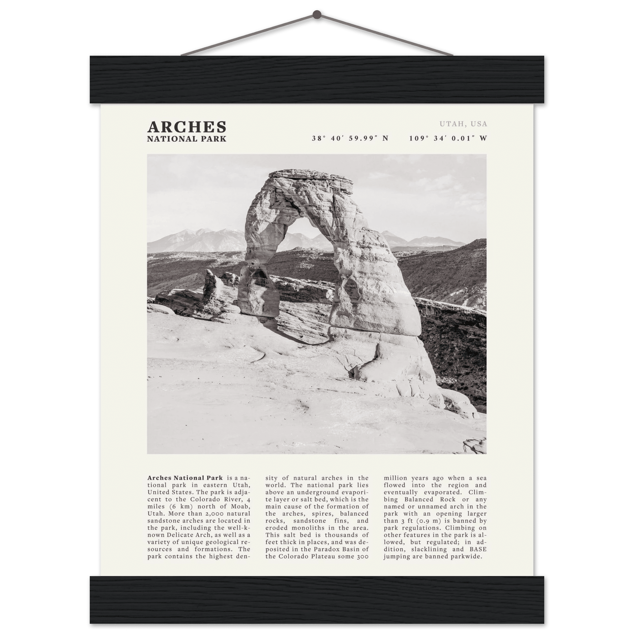 Arches National Park Poster | Black & White Utah Wall Art | Delicate Arch Print - Evergreen Posters
