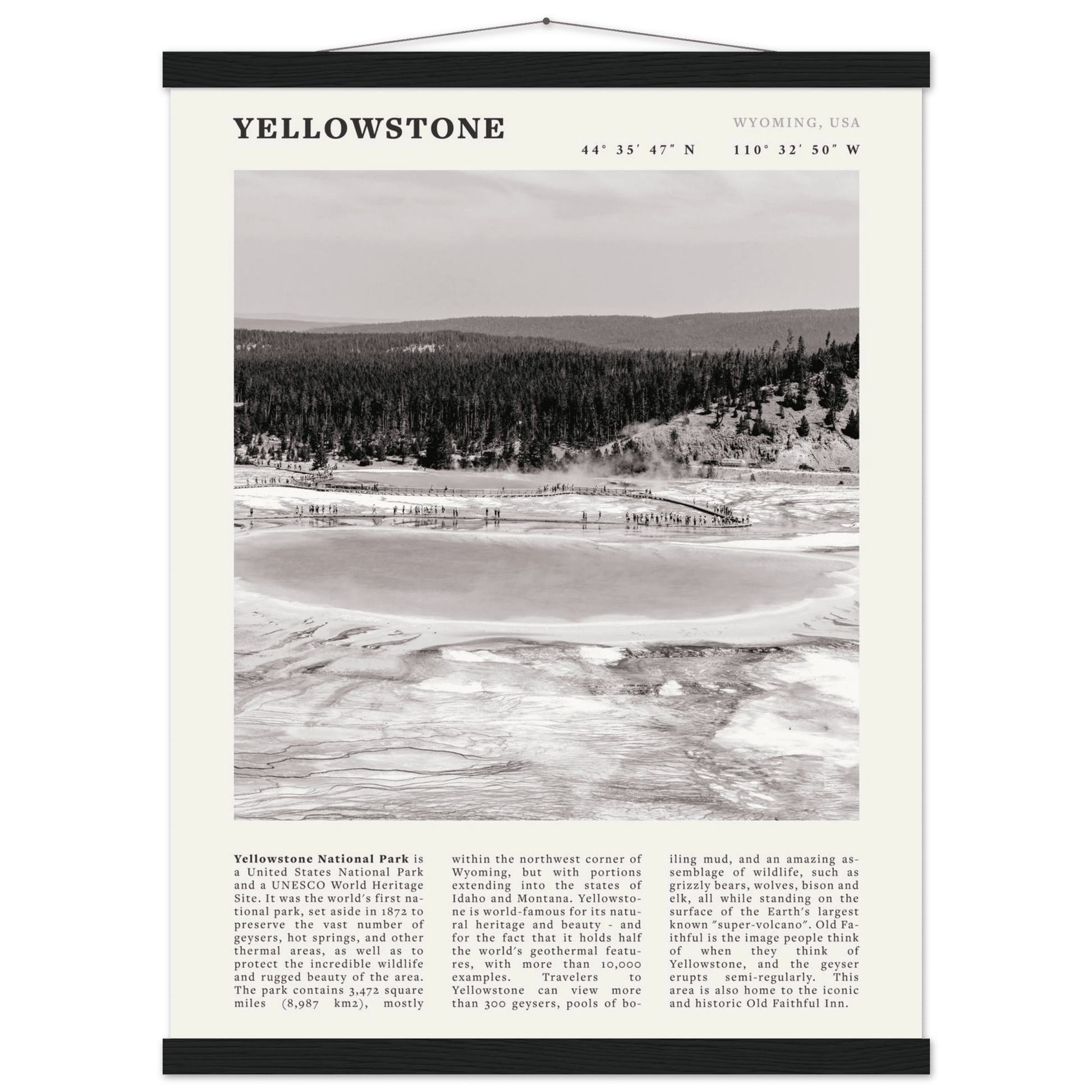 Yellowstone Poster | Black & White Grand Prismatic Spring Wall Art | WY Print - Evergreen Posters
