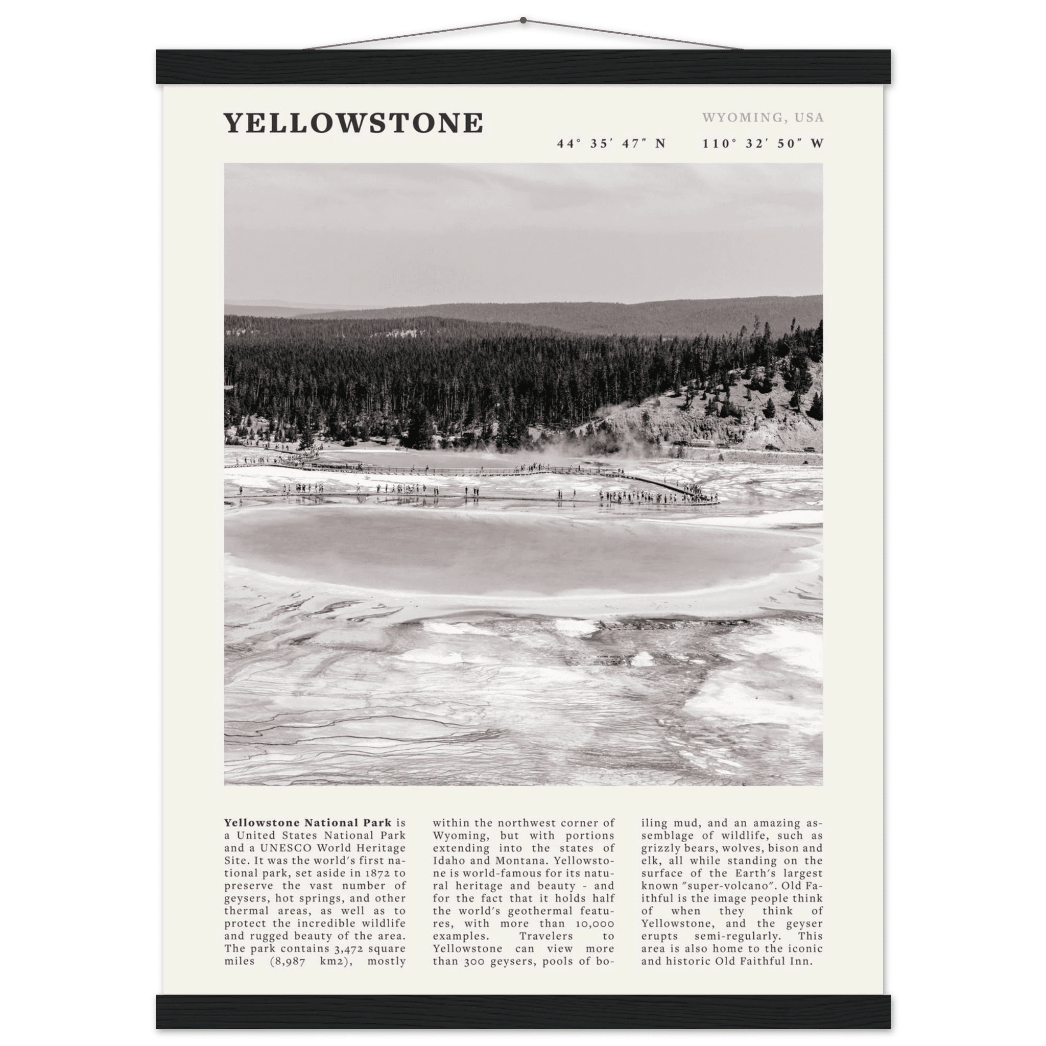Yellowstone Poster | Black & White Grand Prismatic Spring Wall Art | WY Print - Evergreen Posters