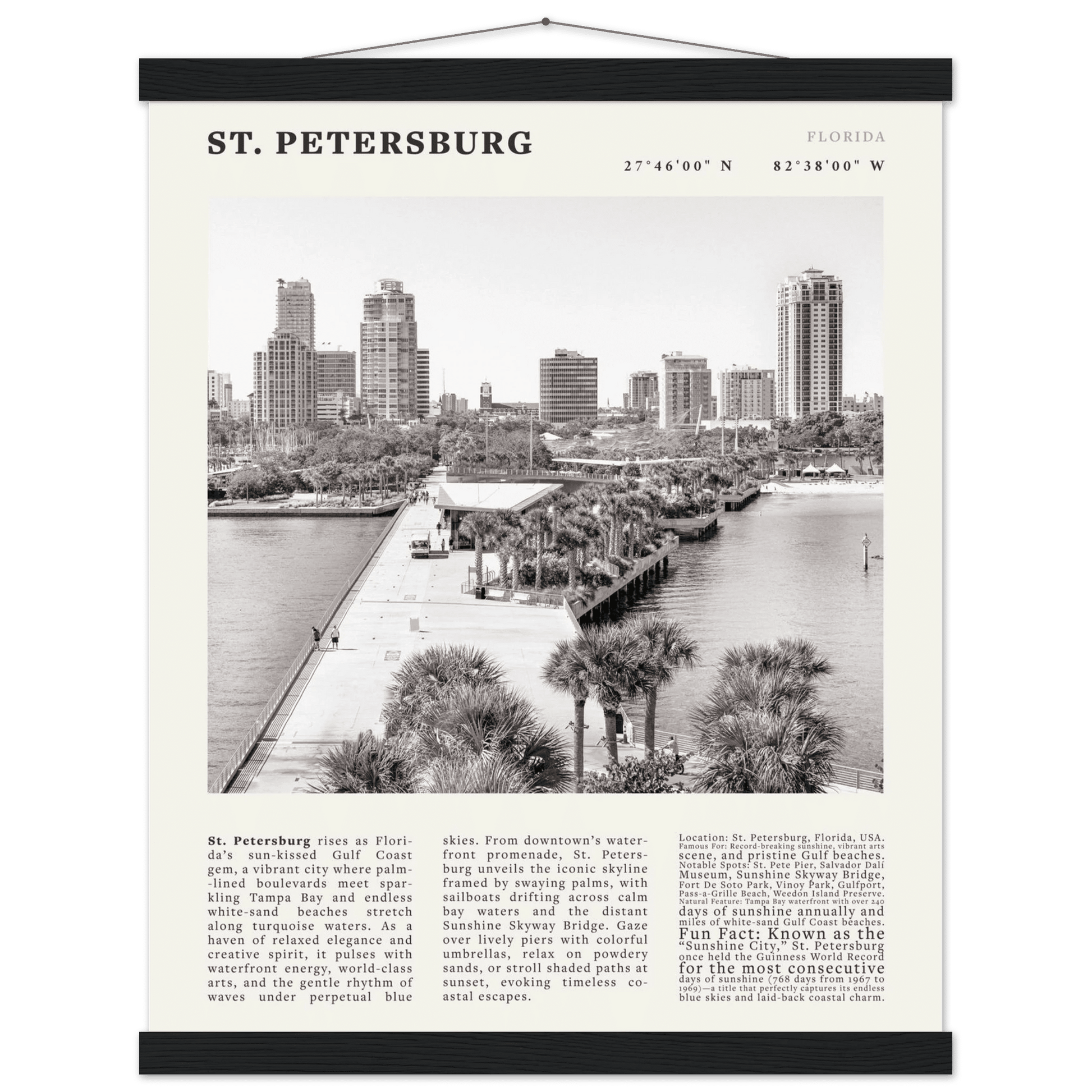 St. Petersburg Florida Poster Black and White – Vintage St Pete Skyline Print (Digital & Printed Options) - Evergreen Posters