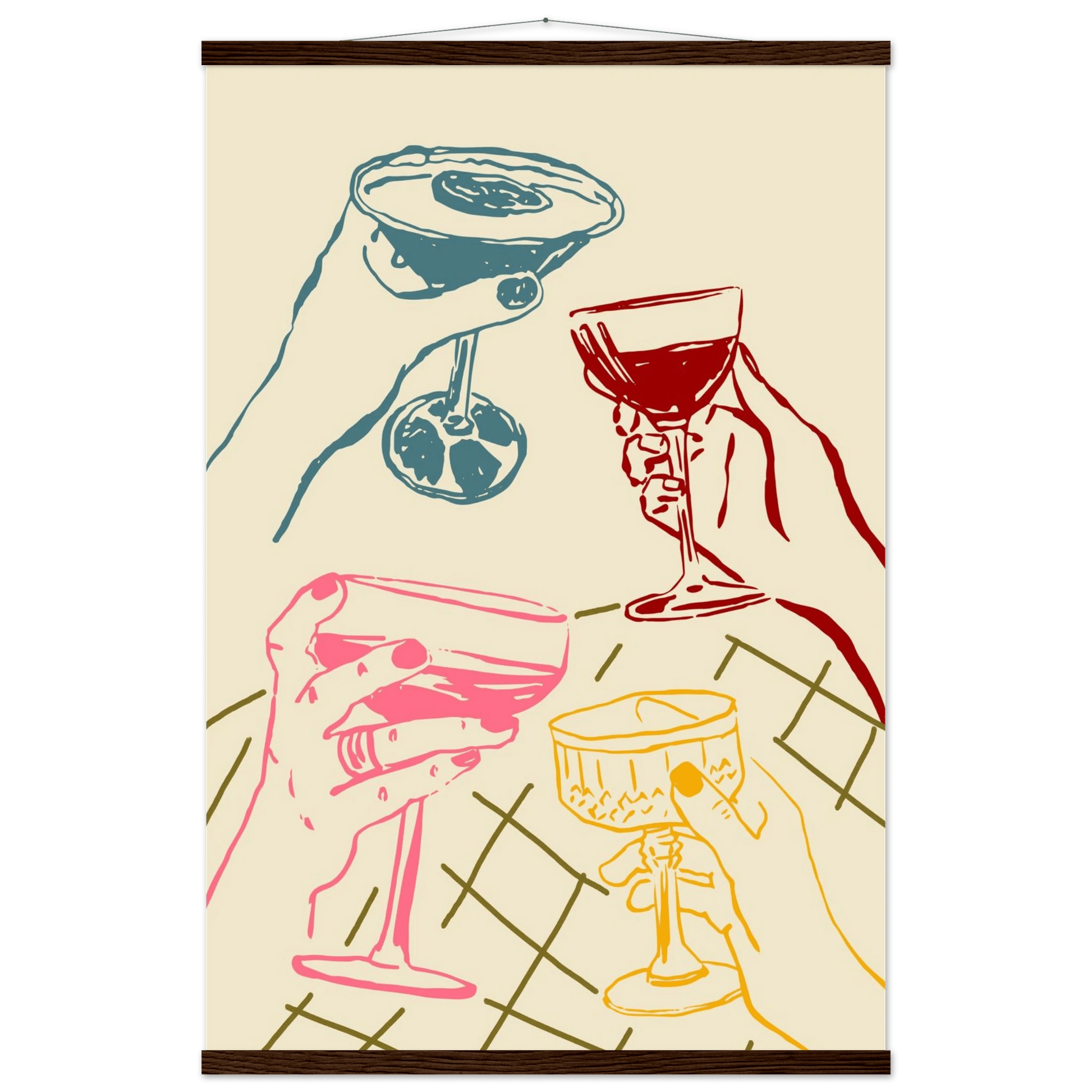 Cheers Print | Colourful Cocktail Glasses Wall Art | Kitchen Bar Poster - Evergreen Posters