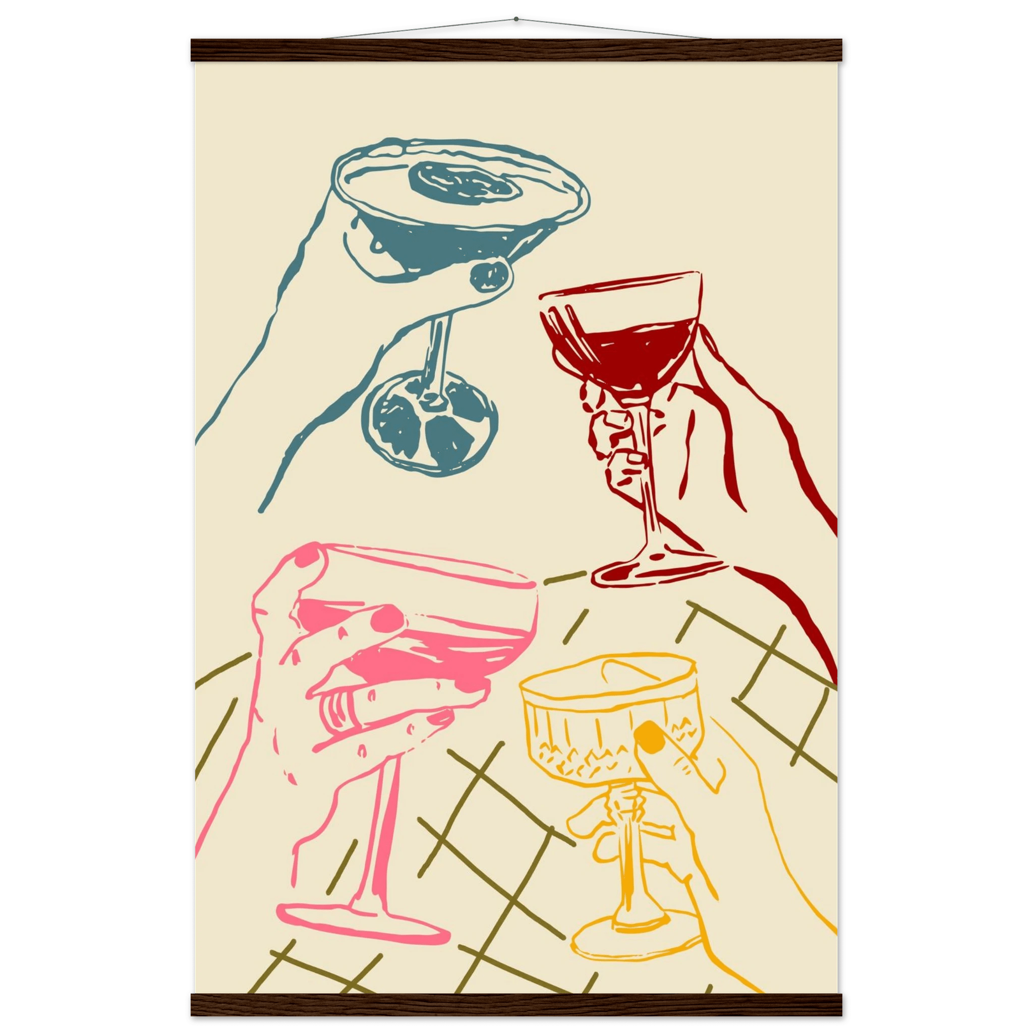 Cheers Print | Colourful Cocktail Glasses Wall Art | Kitchen Bar Poster - Evergreen Posters