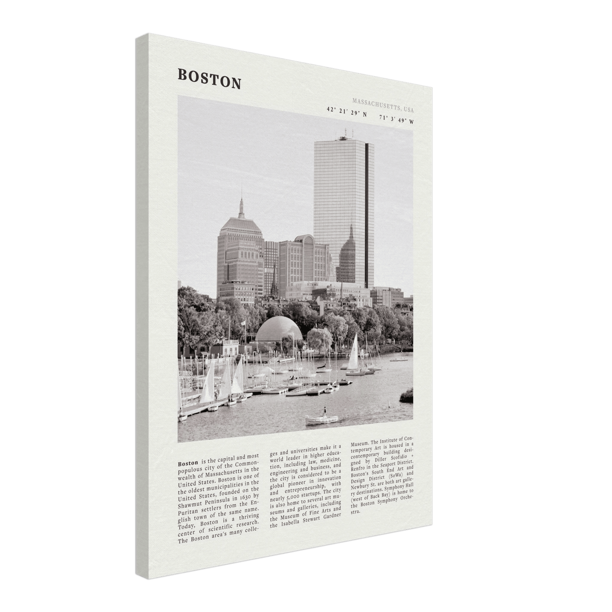 Boston Poster | Black & White Charles River Skyline Wall Art | Massachusetts Print - Evergreen Posters
