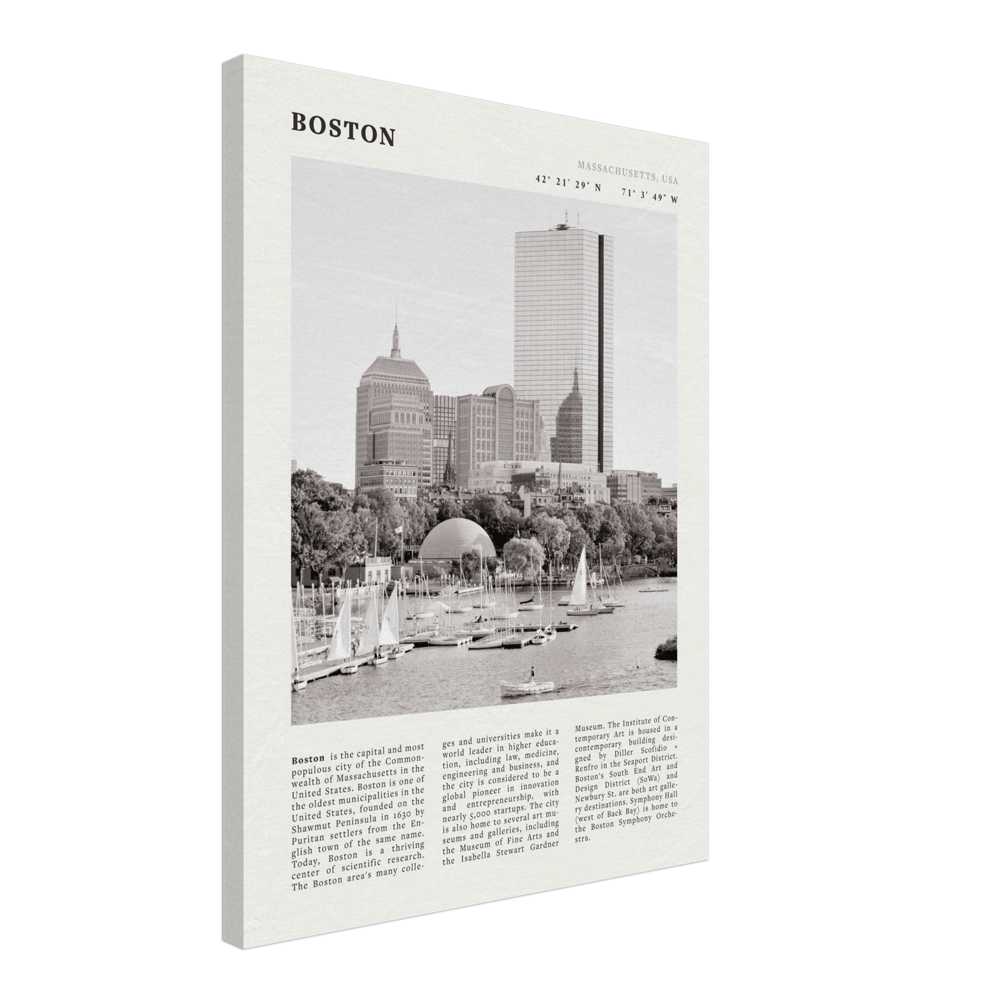 Boston Poster | Black & White Charles River Skyline Wall Art | Massachusetts Print - Evergreen Posters