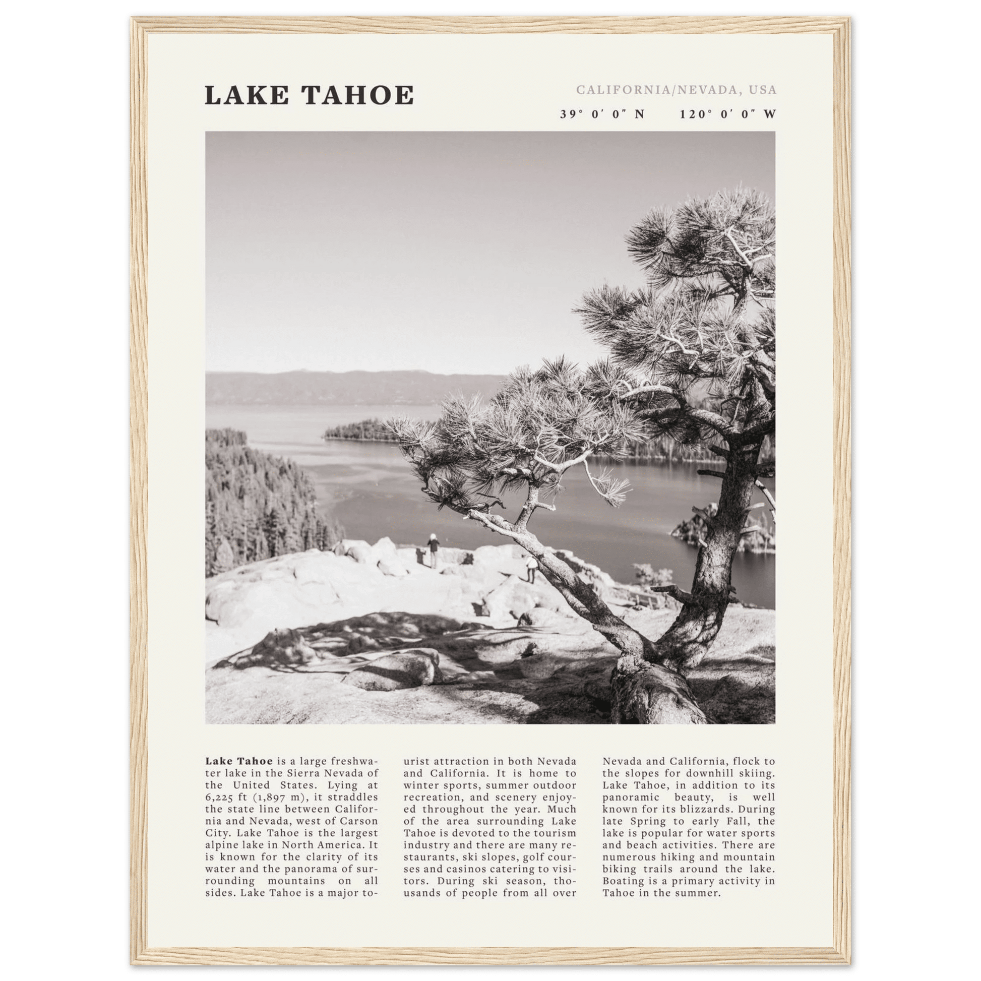 Lake Tahoe Poster | Black & White California Nevada Wall Art | Nature Travel Print Decor - Evergreen Posters