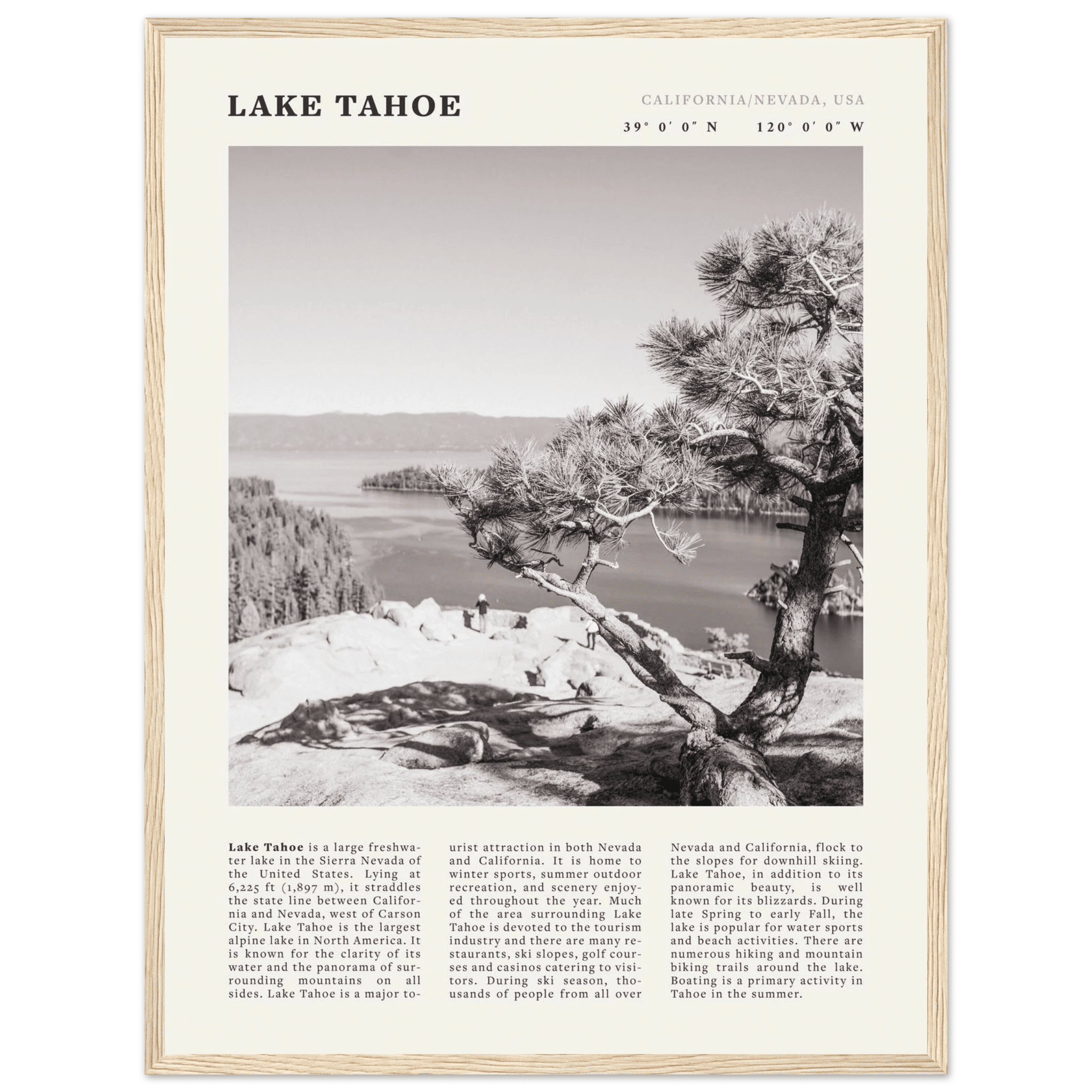 Lake Tahoe Poster | Black & White California Nevada Wall Art | Nature Travel Print Decor - Evergreen Posters