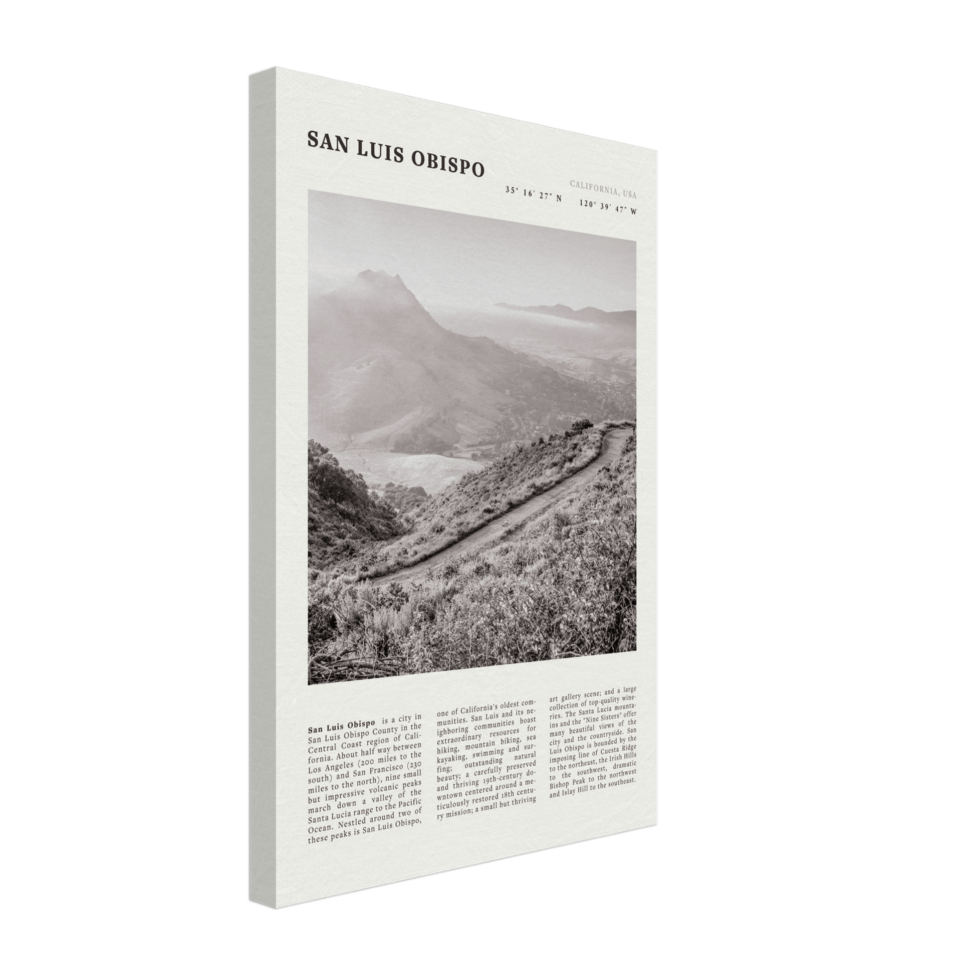 San Luis Obispo Poster | Black & White California Wall Art | SLO Travel Print - Evergreen Posters