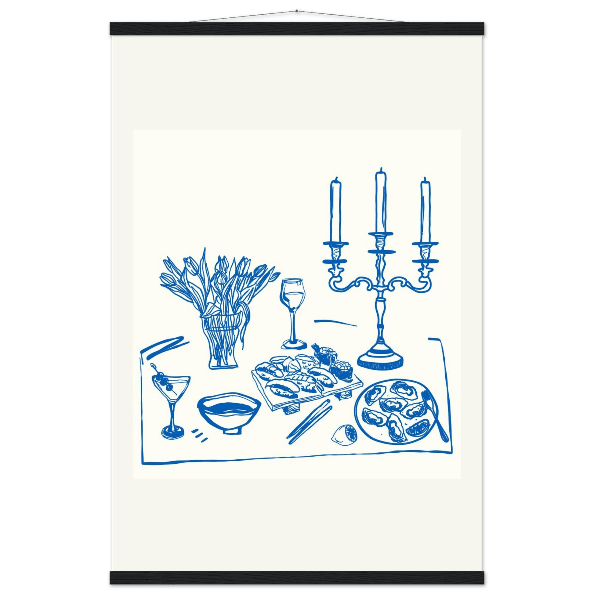 Fine Dining Table Print | Blue Line Art Kitchen Wall Art | Elegant Dining Room Poster - Evergreen Posters