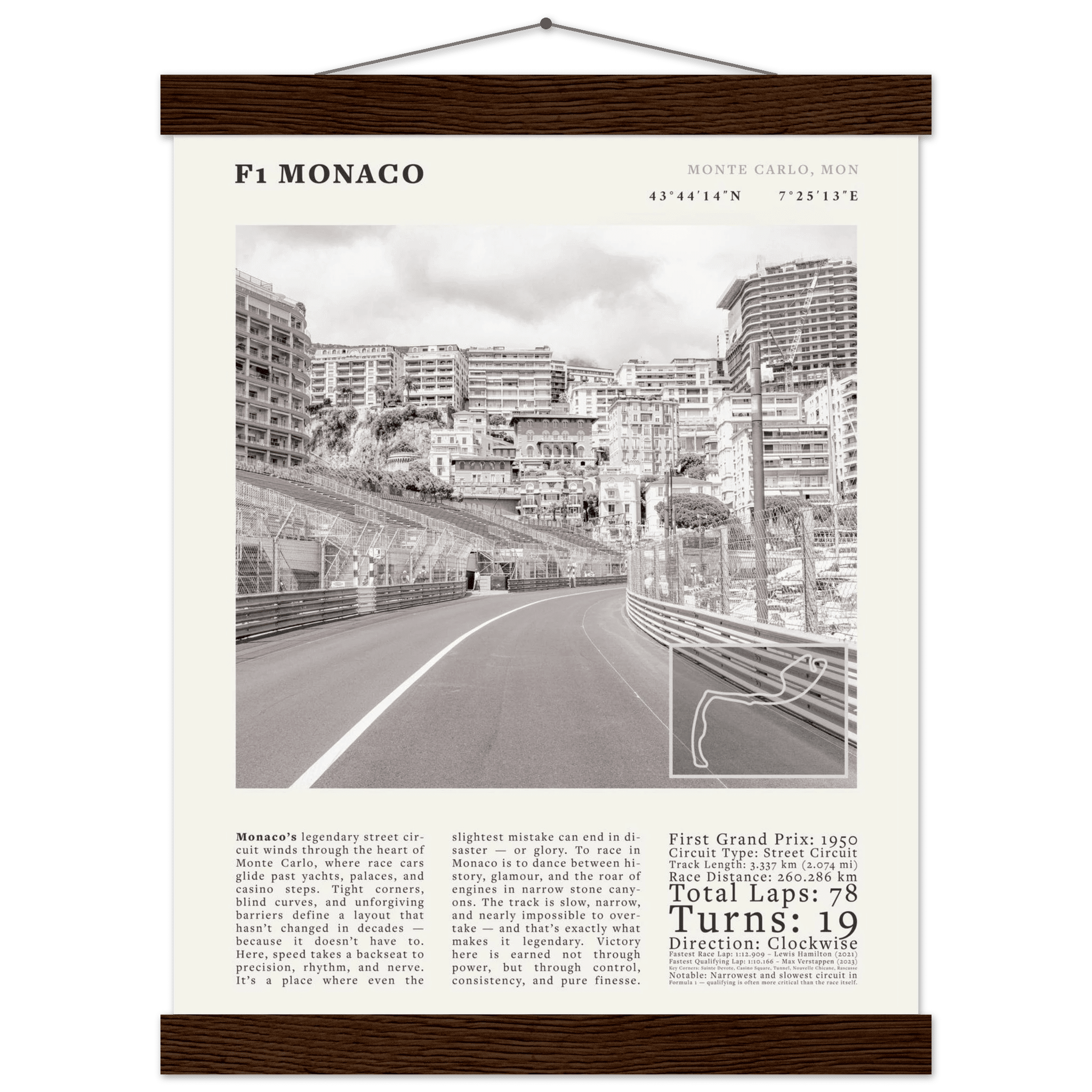 F1 Monaco Poster Black and White – Vintage Monte Carlo Street Circuit Print (Digital & Printed Options) - Evergreen Posters
