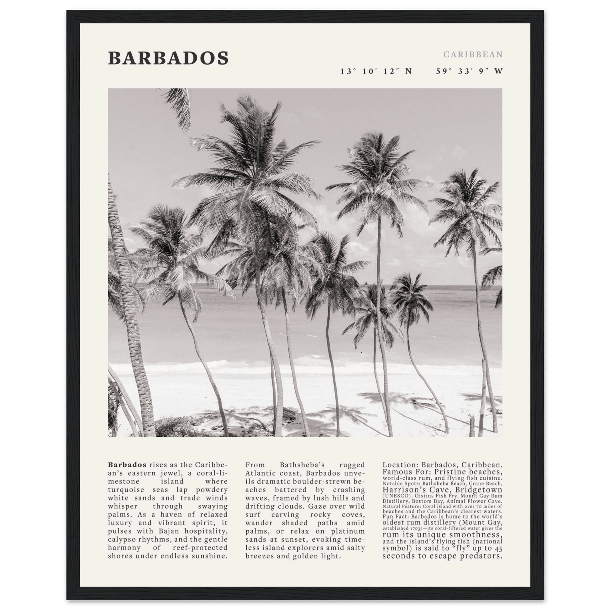 Barbados Poster Black and White – Vintage Caribbean Palm Beach Print (Digital & Printed Options) - Evergreen Posters