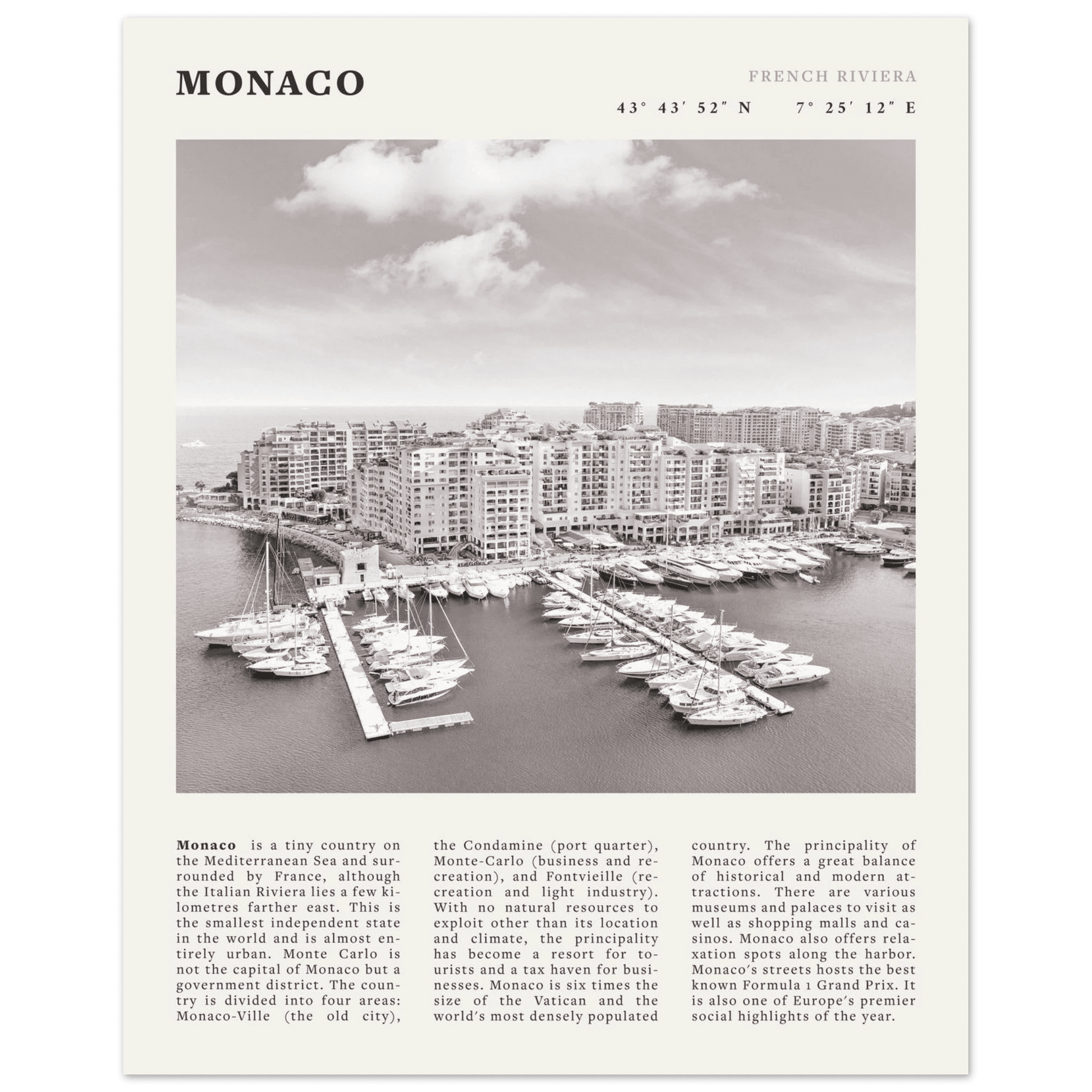 Monaco Poster Black and White – Vintage Monte Carlo Harbor Print (Digital & Printed Options) - Evergreen Posters