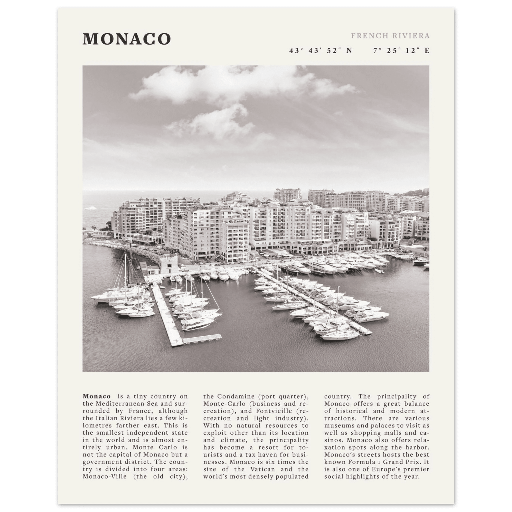 Monaco Poster Black and White – Vintage Monte Carlo Harbor Print (Digital & Printed Options) - Evergreen Posters