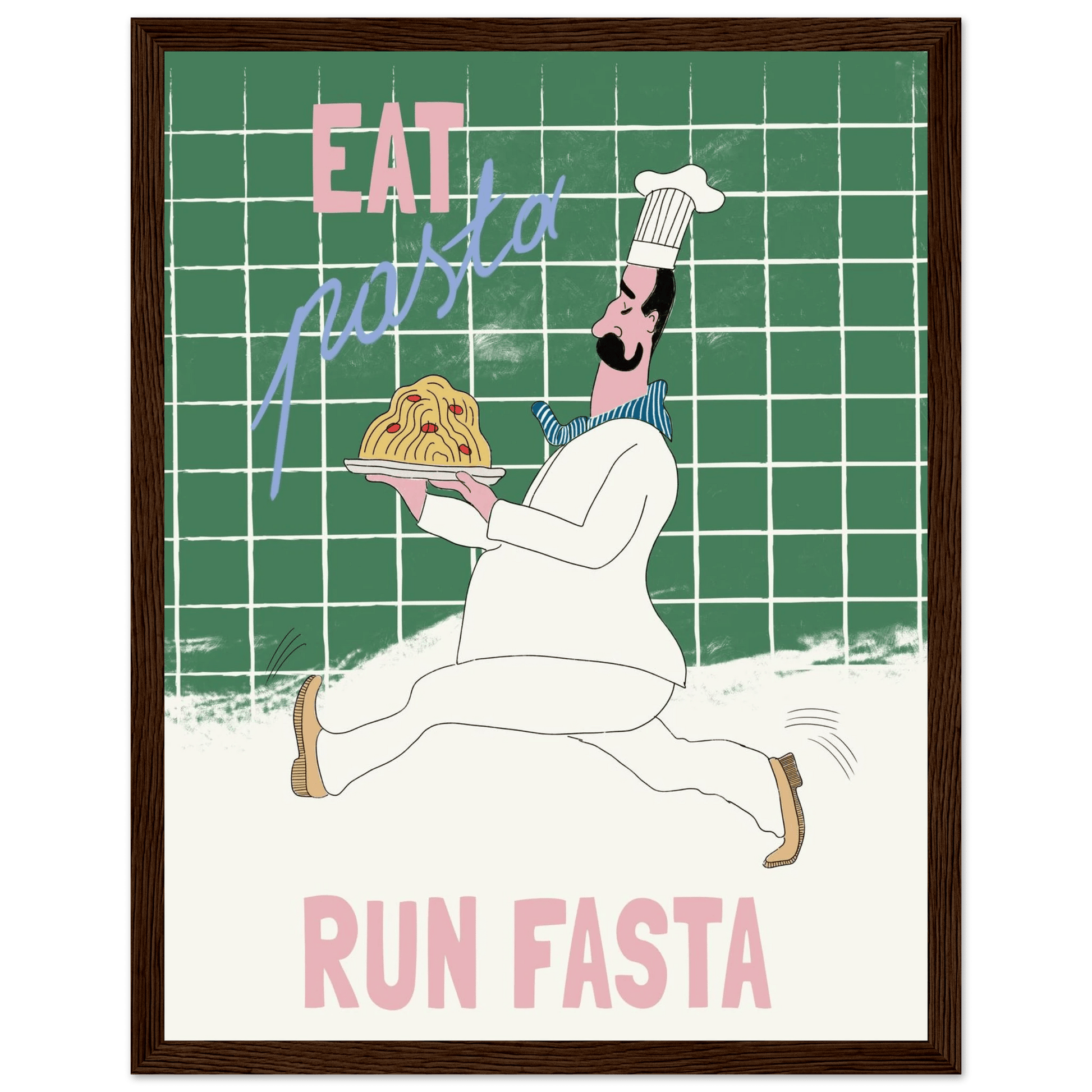 Eat Pasta Run Fasta Poster – Playful Kitchen Wall Art Print (Green Edition) - Evergreen Posters