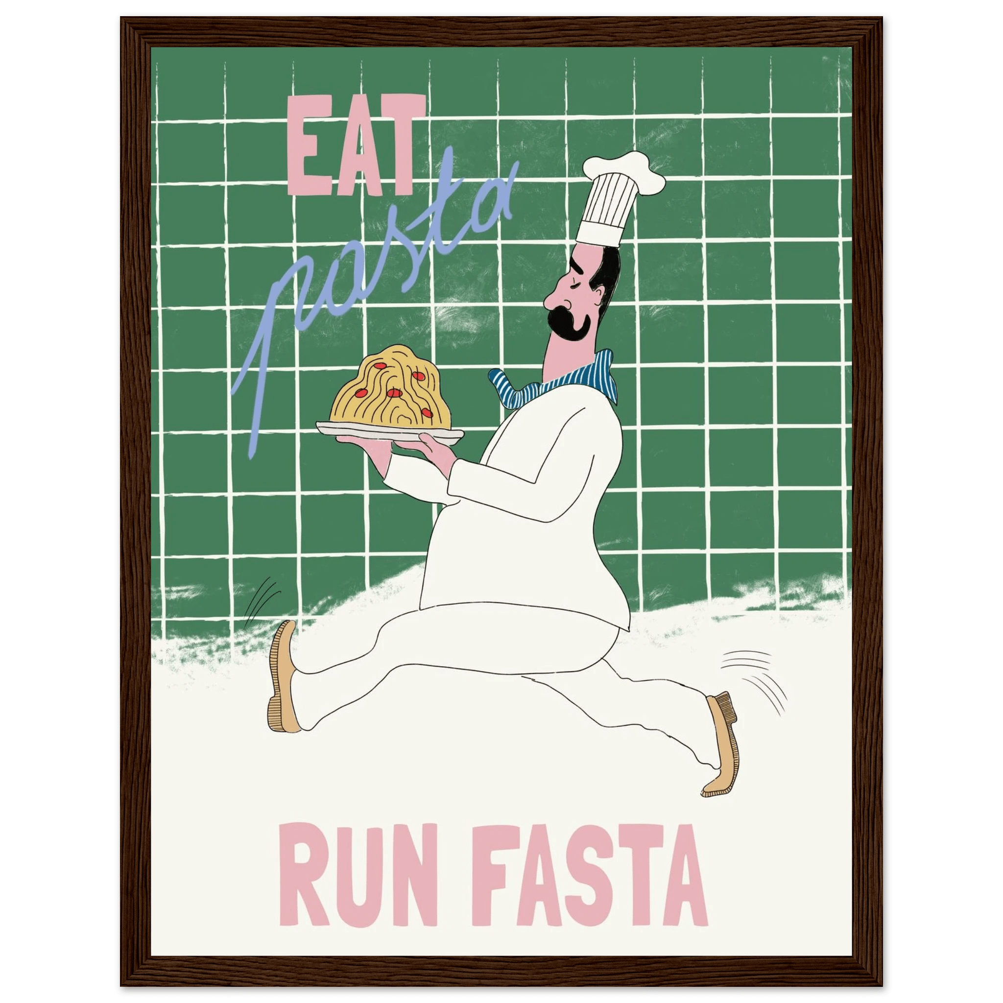 Eat Pasta Run Fasta Poster – Playful Kitchen Wall Art Print (Green Edition) - Evergreen Posters
