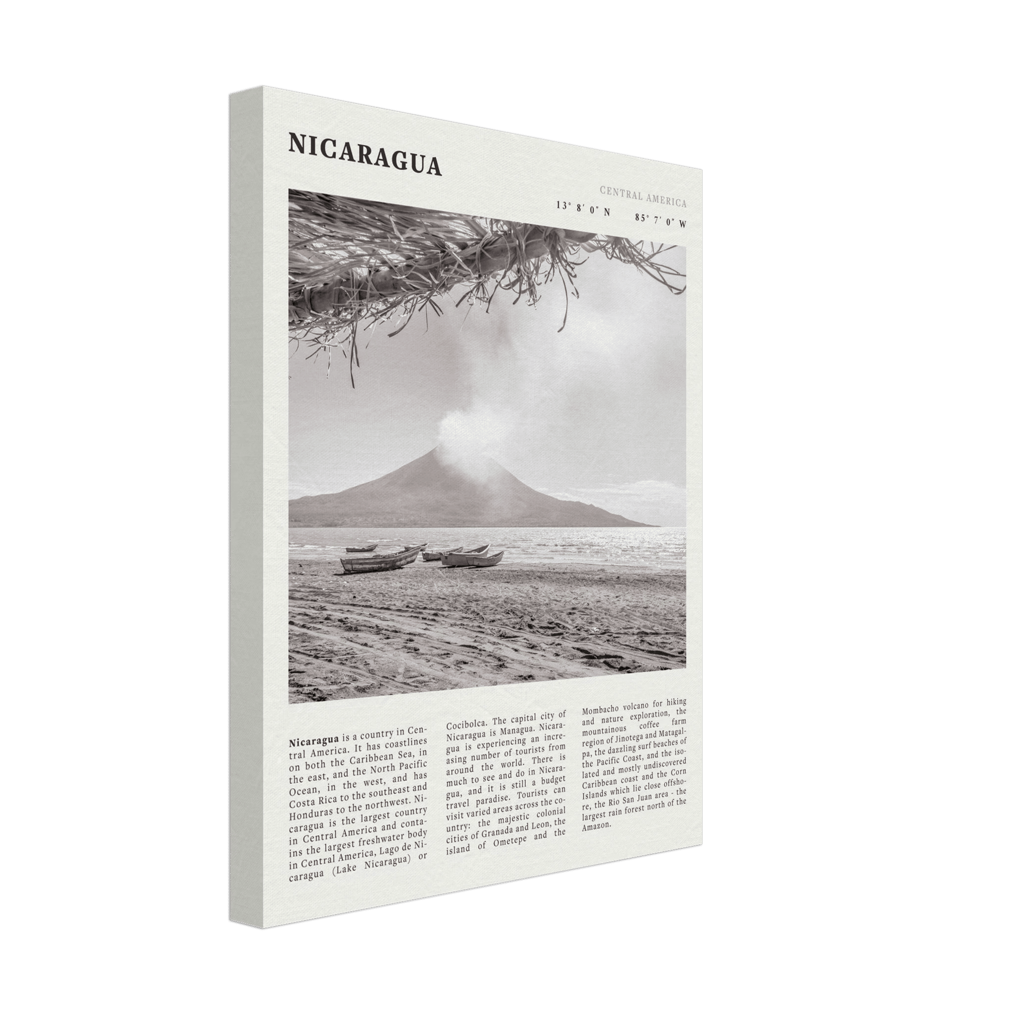 Nicaragua Poster | Black & White Volcano Wall Art | Central America Travel Print - Evergreen Posters